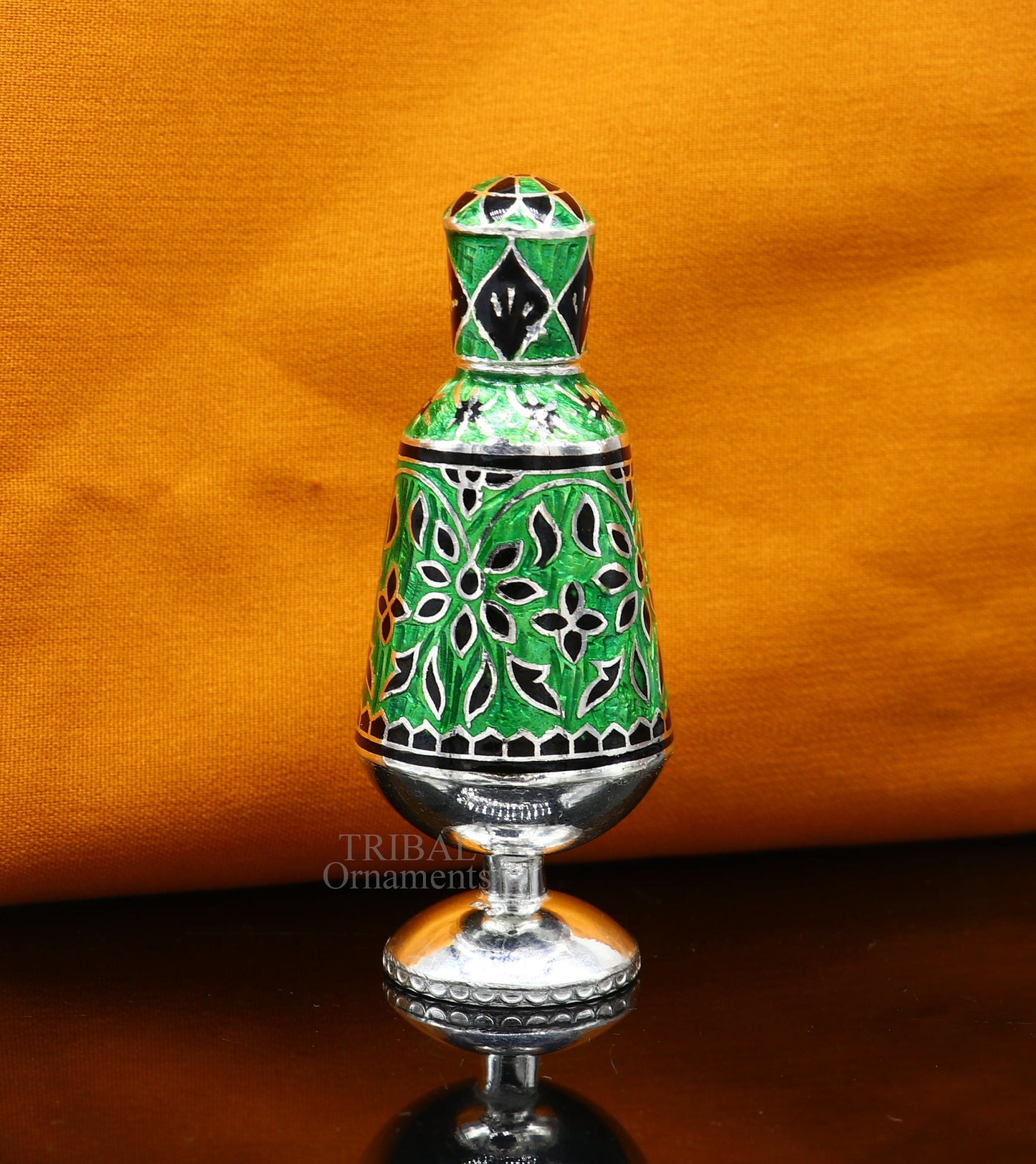 Vintage antique design 925 sterling silver sindoor box, kumkum box/ trinket box bridal enamel jewelry collection from Rajasthan india stb151 - TRIBAL ORNAMENTS