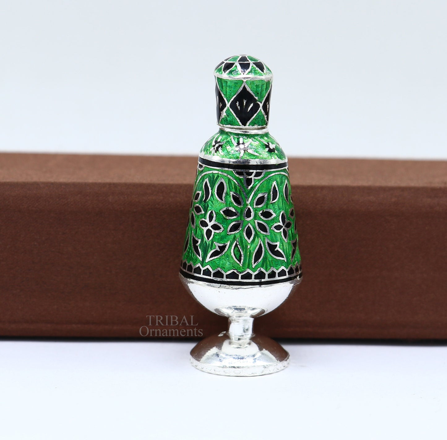 Vintage antique design 925 sterling silver sindoor box, kumkum box/ trinket box bridal enamel jewelry collection from Rajasthan india stb151 - TRIBAL ORNAMENTS
