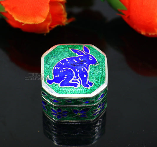 925 Sterling silver trinket box, silver jewelry box, earring box, ring box, small box, casket box, silver container, enamel work box stb154 - TRIBAL ORNAMENTS