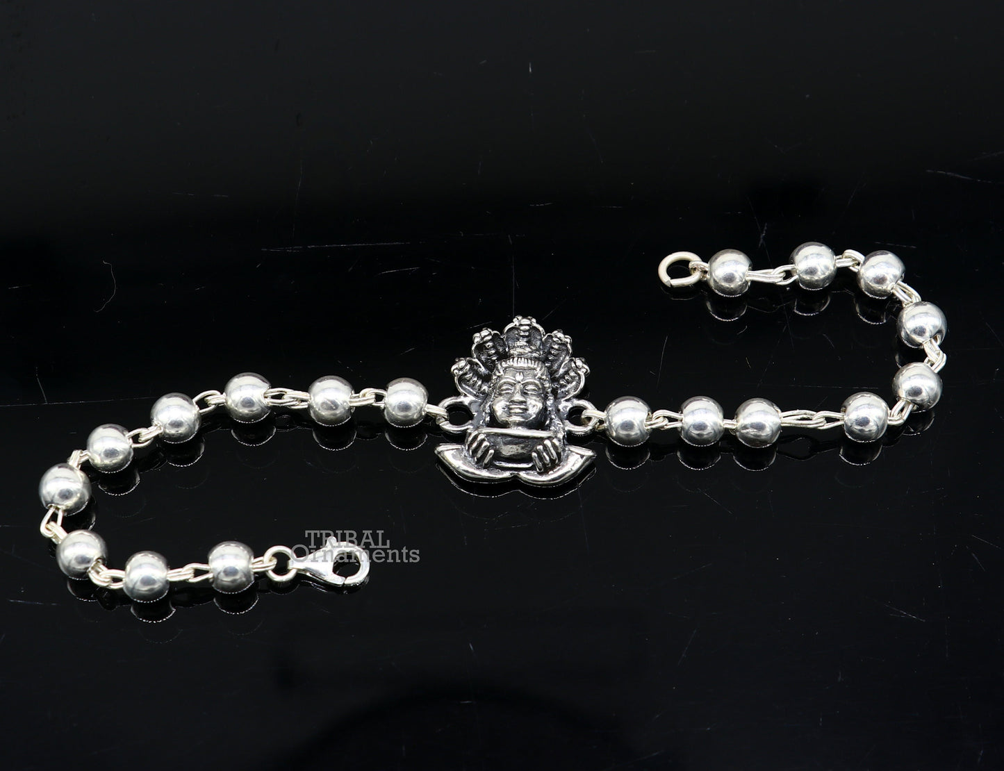 Amazing Stylish lord shiva 925 sterling silver bracelet in rudraksh/black basil/white basil and silver beaded chain rk255