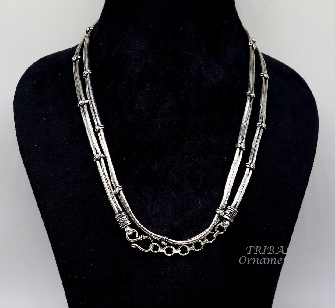 32 to 40 inches  925 Sterling silver adjustable handmade double line snake chain vintage design belly chain, waist chain ,Sari chain wch25 - TRIBAL ORNAMENTS