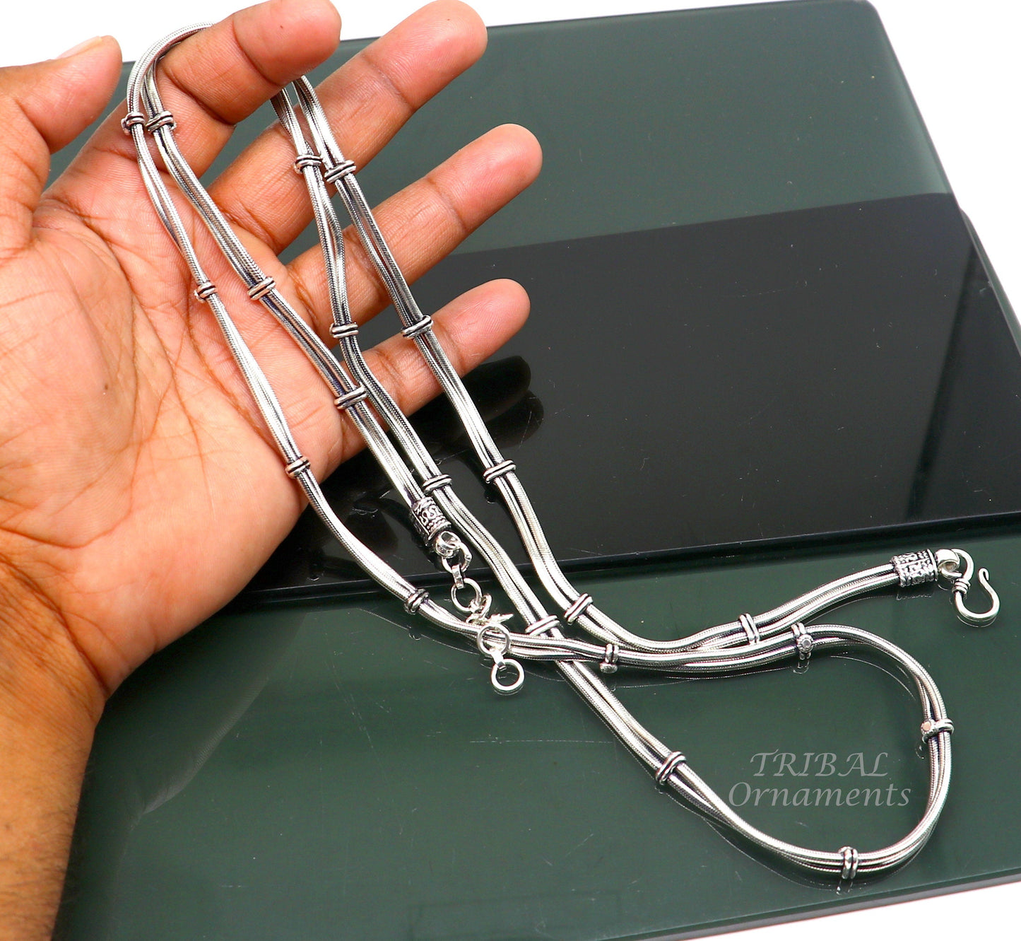 32 to 40 inches 925 Sterling silver adjustable handmade double line snake chain vintage design belly chain, waist chain ,Sari chain wch25 - TRIBAL ORNAMENTS