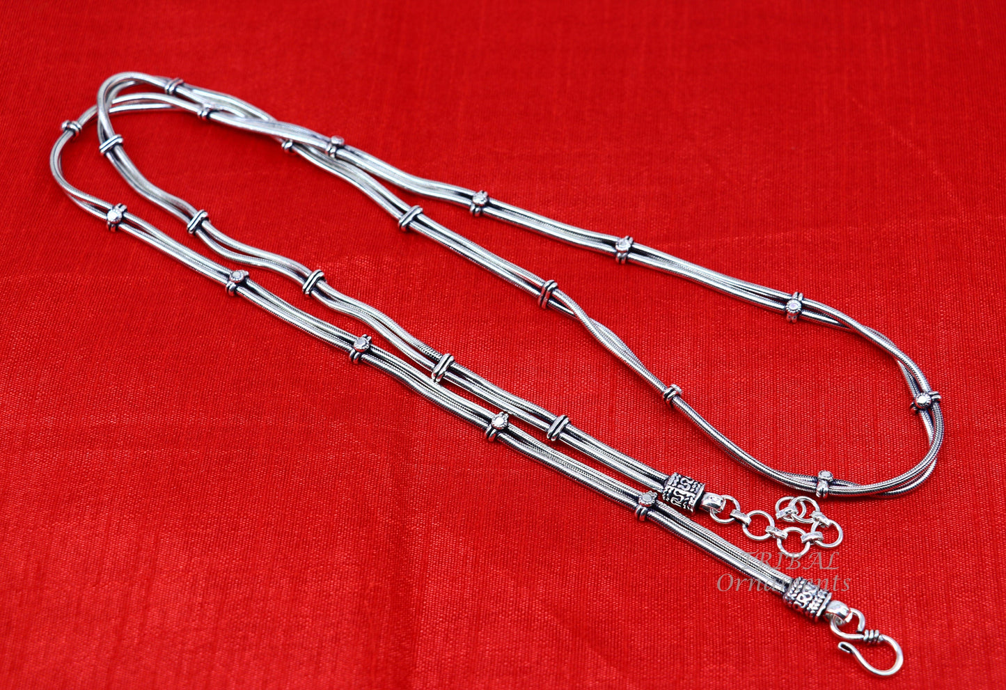 32 to 40 inches 925 Sterling silver adjustable handmade double line snake chain vintage design belly chain, waist chain ,Sari chain wch25 - TRIBAL ORNAMENTS