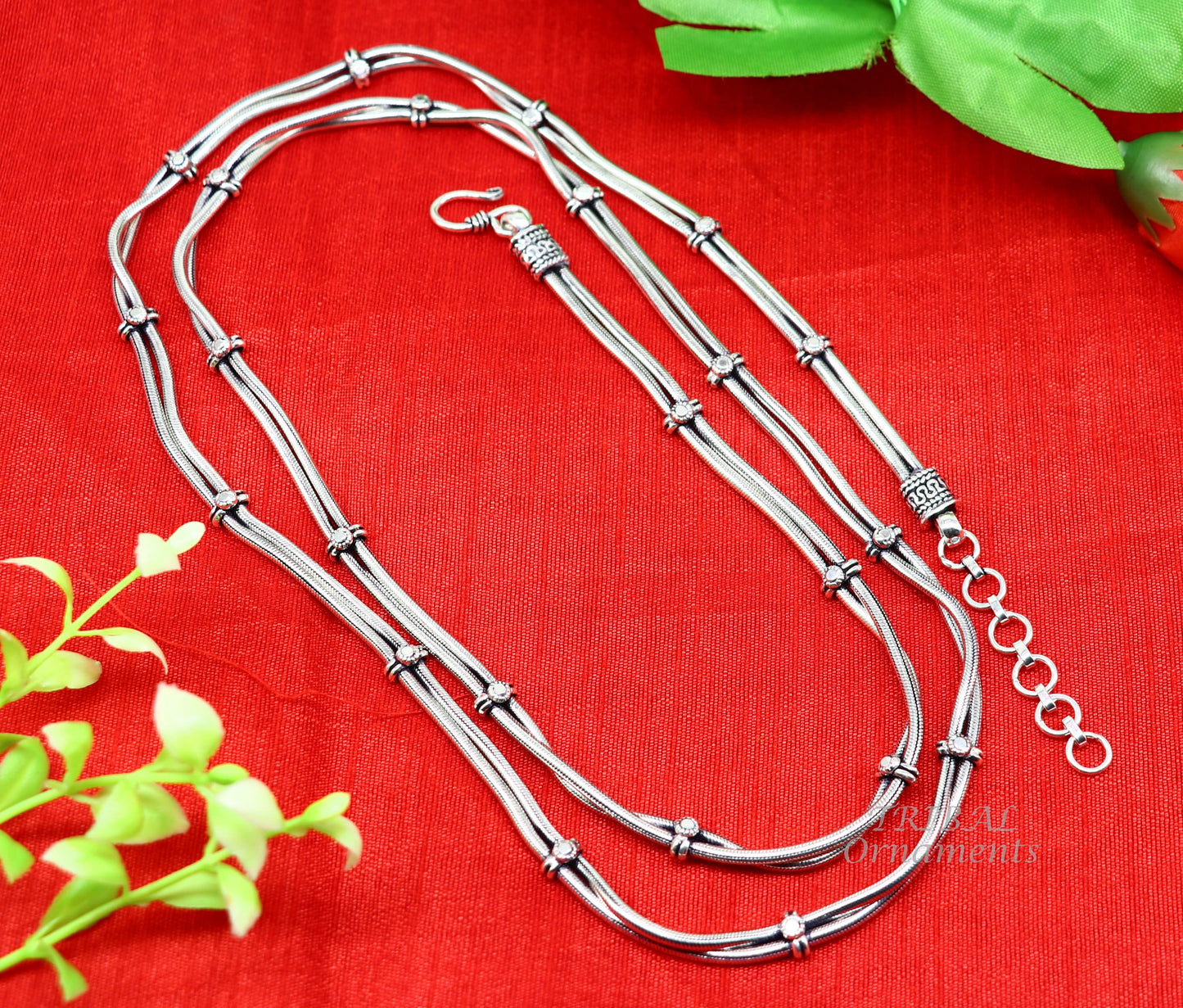 32 to 40 inches 925 Sterling silver adjustable handmade double line snake chain vintage design belly chain, waist chain ,Sari chain wch25 - TRIBAL ORNAMENTS