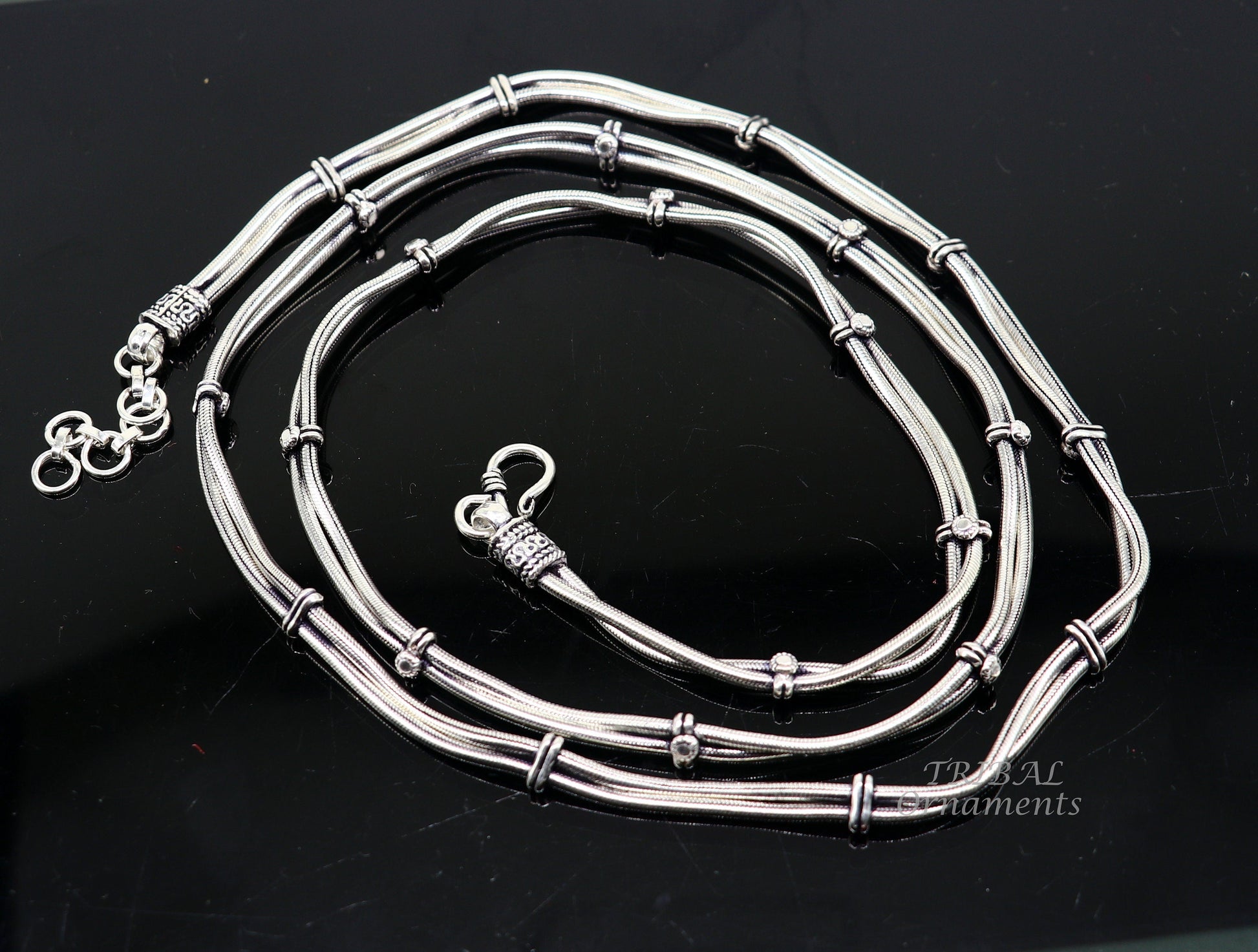 32 to 40 inches  925 Sterling silver adjustable handmade double line snake chain vintage design belly chain, waist chain ,Sari chain wch25 - TRIBAL ORNAMENTS