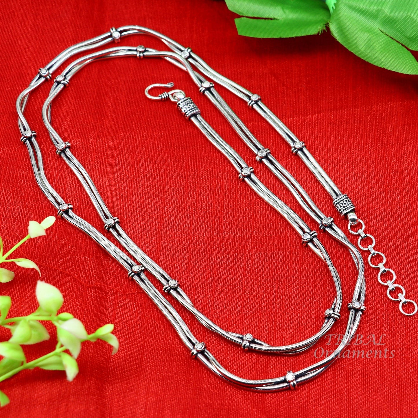 32 to 40 inches 925 Sterling silver adjustable handmade double line snake chain vintage design belly chain, waist chain ,Sari chain wch25 - TRIBAL ORNAMENTS