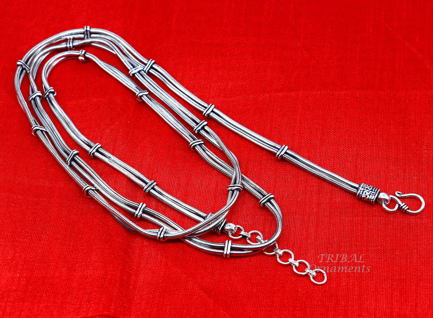 32 to 40 inches 925 Sterling silver adjustable handmade double line snake chain vintage design belly chain, waist chain ,Sari chain wch25 - TRIBAL ORNAMENTS