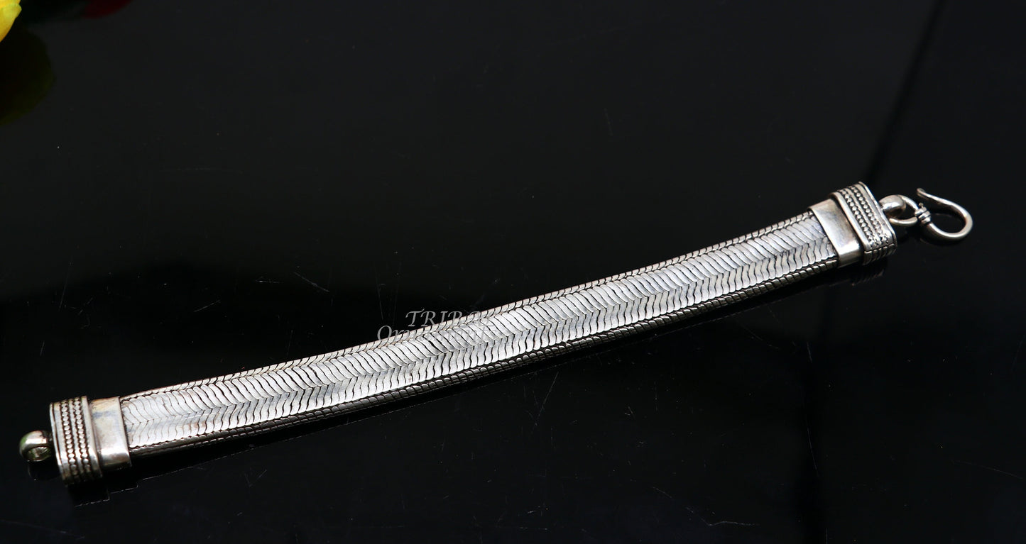 925 sterling silver handmade gorgeous vintage design solid wheat chain flexible bracelet belt unisex jewelry from Rajasthan India sbr409 - TRIBAL ORNAMENTS