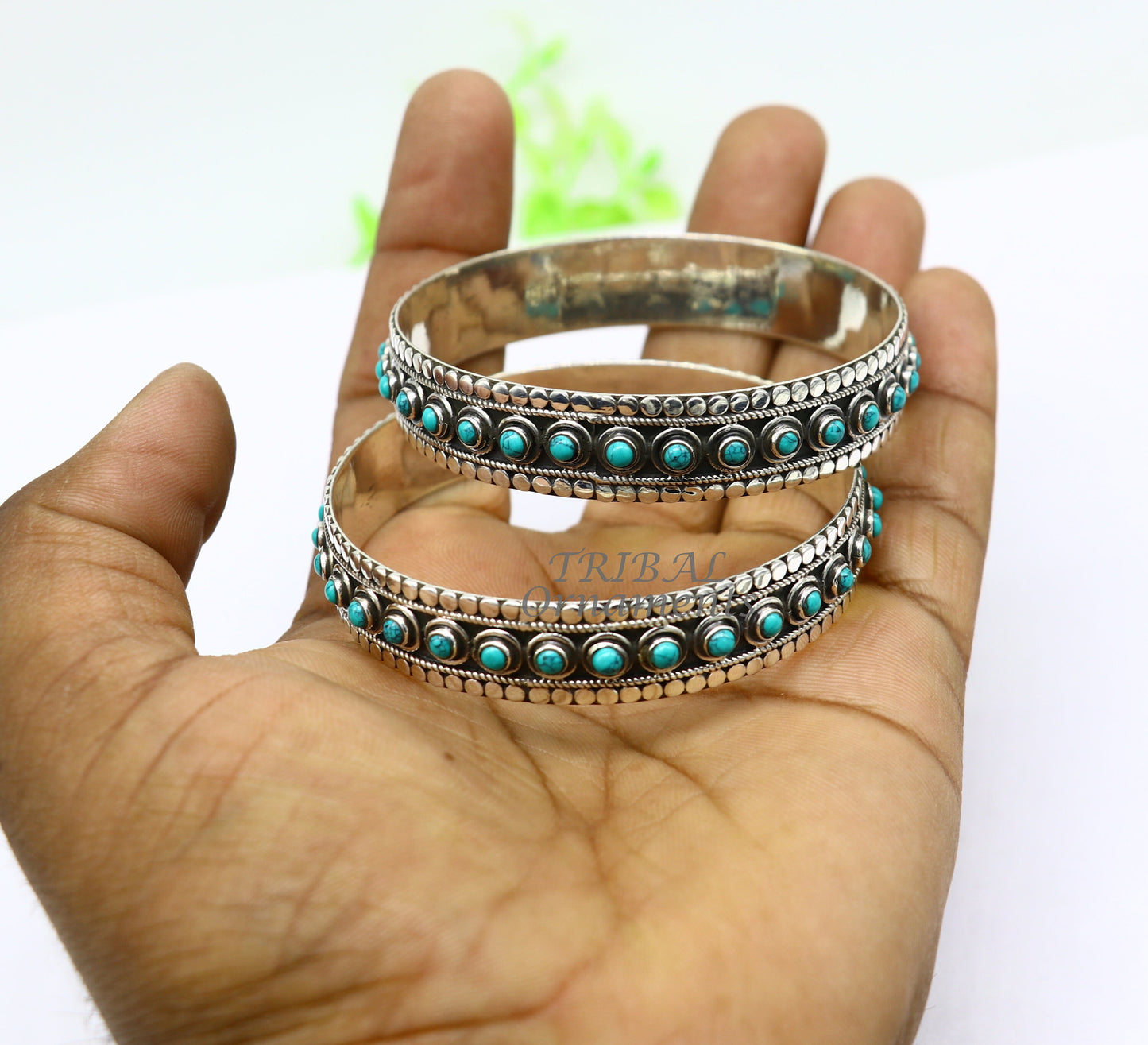 925 sterling silver customized vintage antique design turquoise stone bangle bracelet kada, best gift for brides ethnic jewelry nba337 - TRIBAL ORNAMENTS