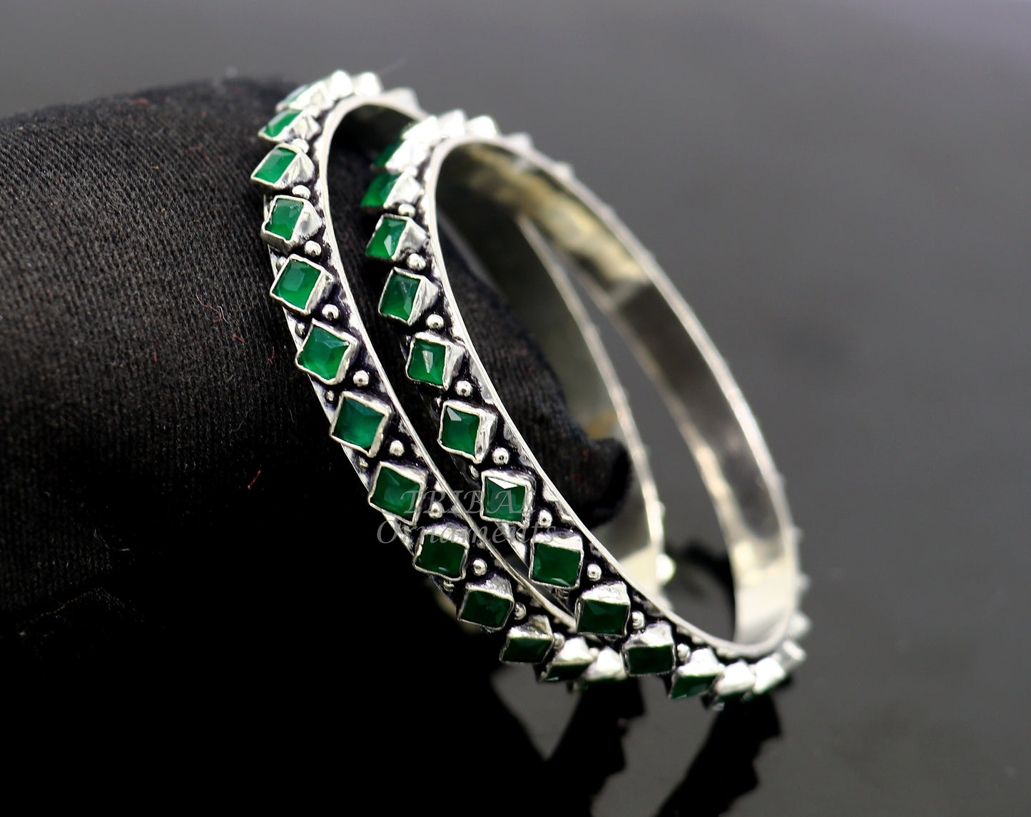 925 sterling silver handmade fashionable design ethnic green stone bangle bracelet tribal jewelry best women's ethnic jewelry ba172 - TRIBAL ORNAMENTS