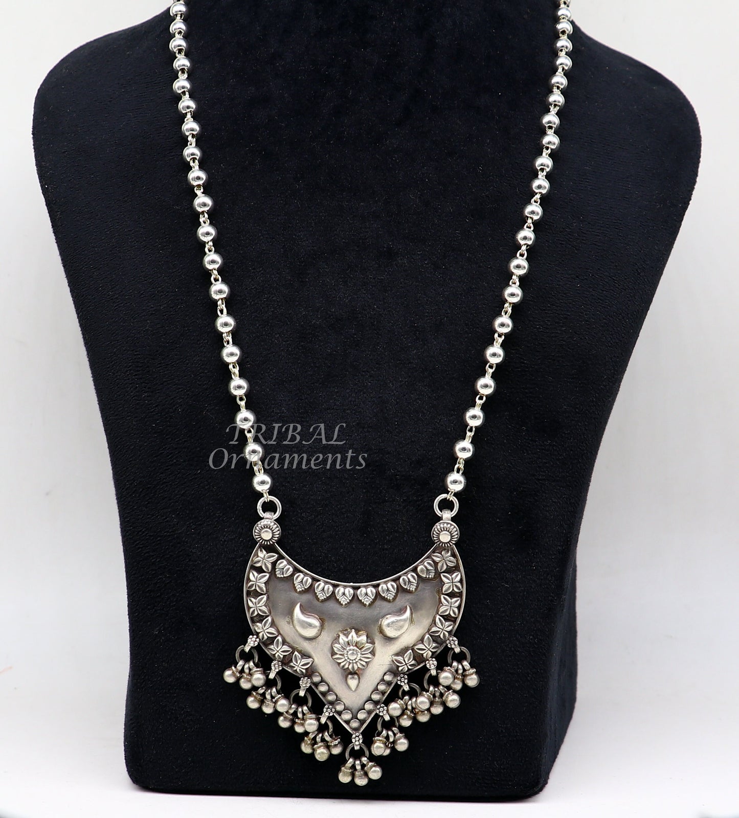 925 sterling silver handmade 5.5mm beaded long necklace with unique design traditional cultural trendy functional necklace jewelry set543 - TRIBAL ORNAMENTS