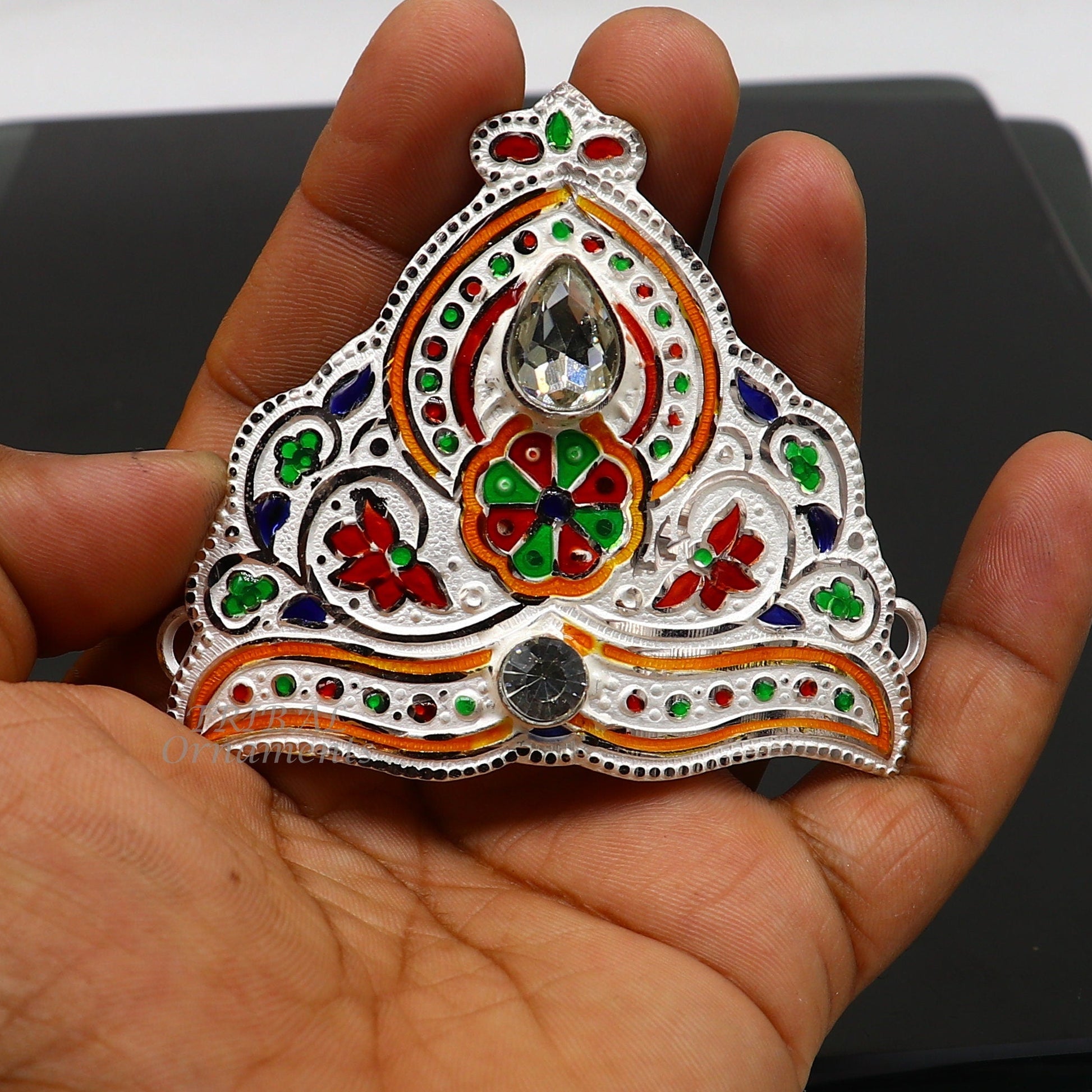 Mukut for All idols 925 sterling silver vintage enamel work design handmade mukut (crown), amazing silver god crown mukut  art su1002 - TRIBAL ORNAMENTS
