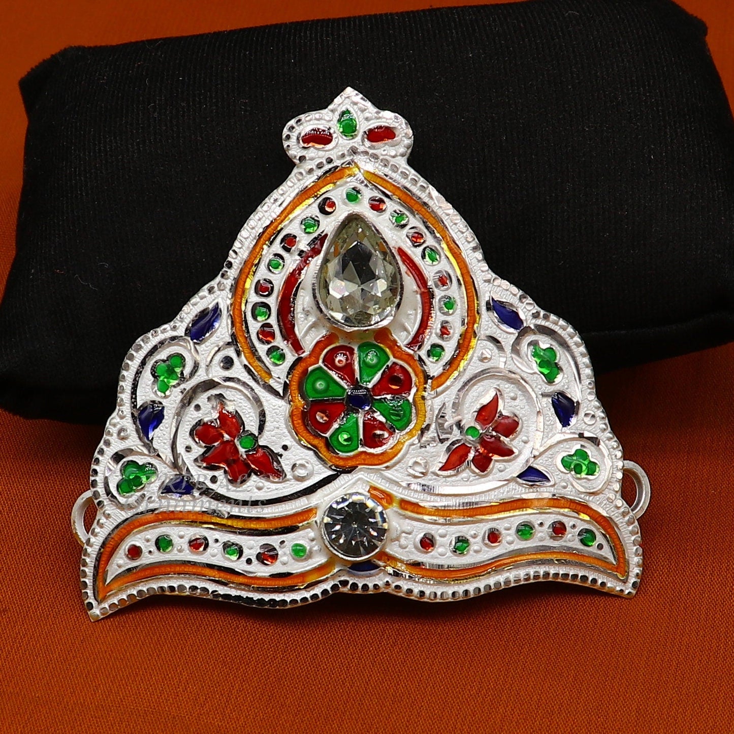 Mukut for All idols 925 sterling silver vintage enamel work design handmade mukut (crown), amazing silver god crown mukut art su1002 - TRIBAL ORNAMENTS