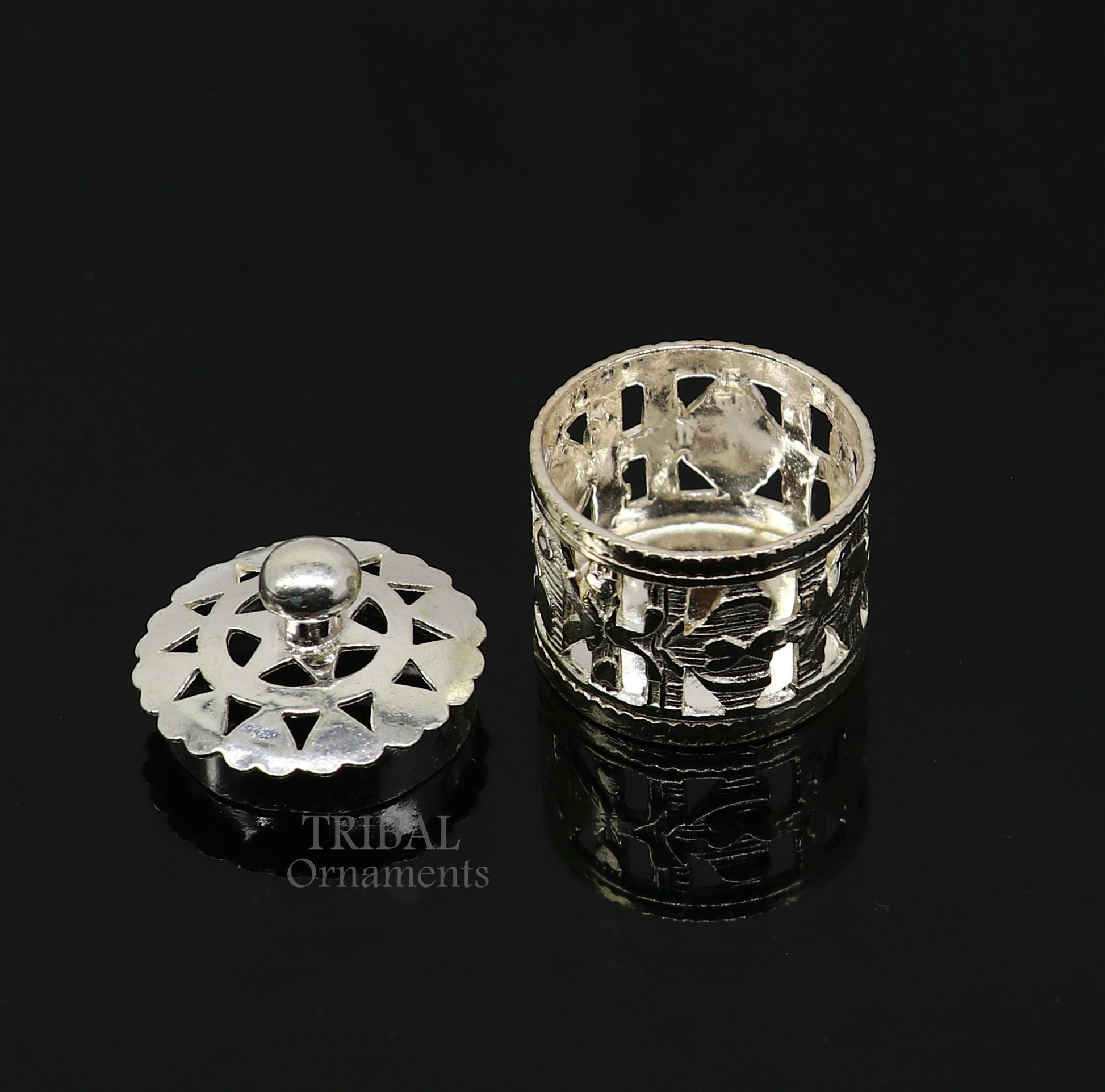 Exclusive small kapoor holding box or perfune attar holding box 925 sterling silver trinket box, container box, small jewelry box, stb1024 - TRIBAL ORNAMENTS