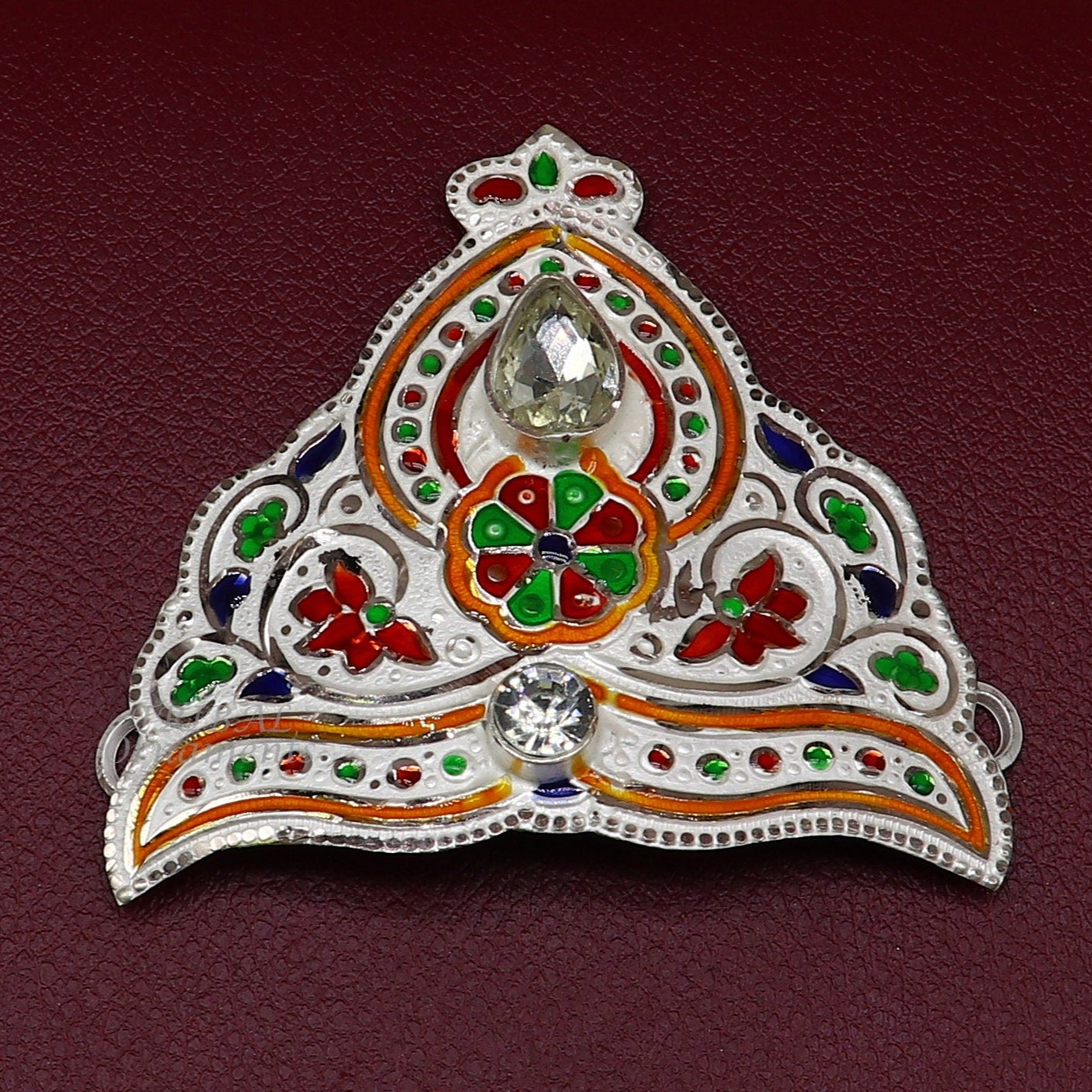 Mukut for All idols 925 sterling silver vintage enamel work design handmade mukut (crown), amazing silver god crown mukut art su1002 - TRIBAL ORNAMENTS