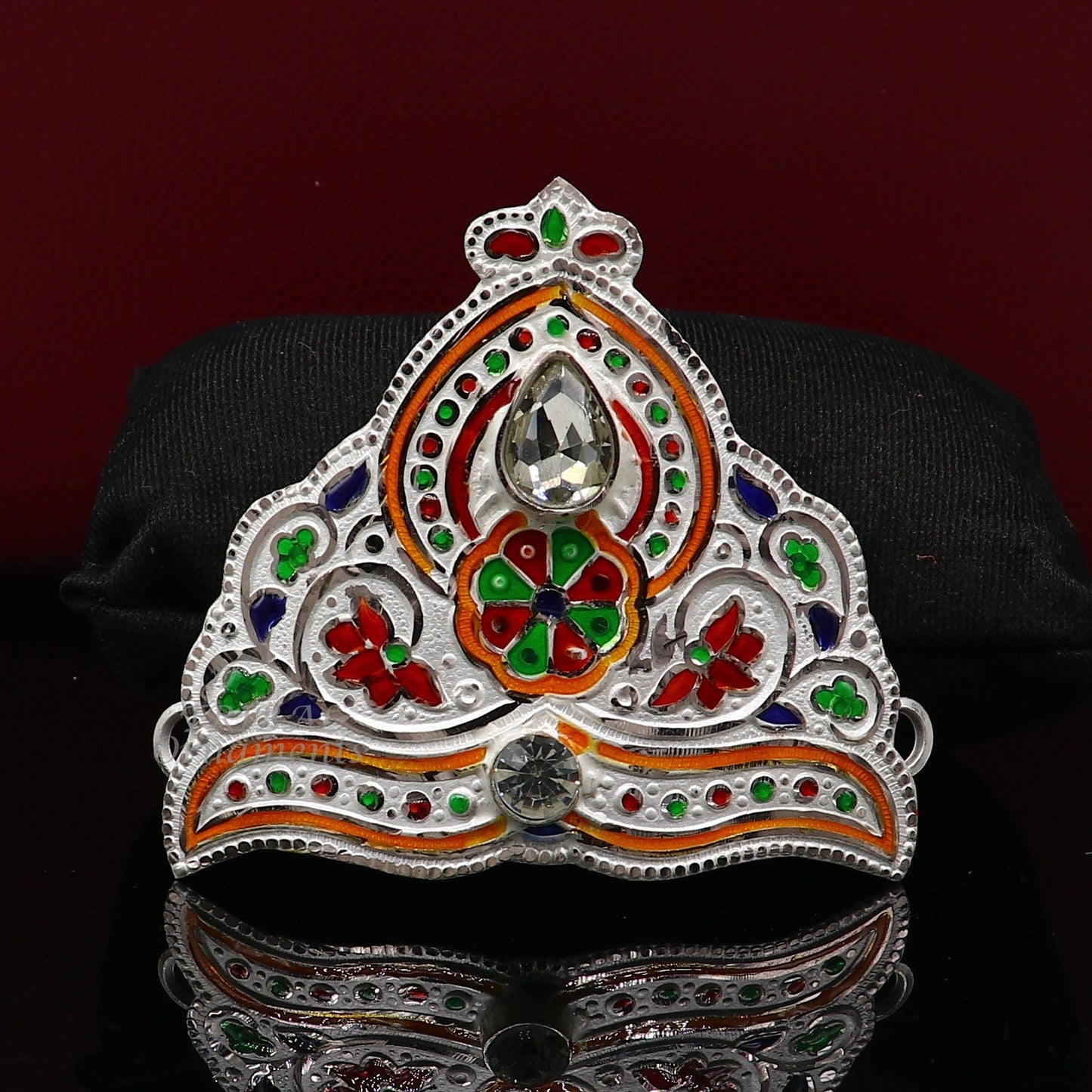 Mukut for All idols 925 sterling silver vintage enamel work design handmade mukut (crown), amazing silver god crown mukut art su1002 - TRIBAL ORNAMENTS