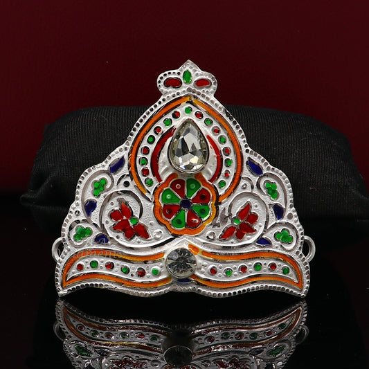 Mukut for All idols 925 sterling silver vintage enamel work design handmade mukut (crown), amazing silver god crown mukut  art su1002 - TRIBAL ORNAMENTS