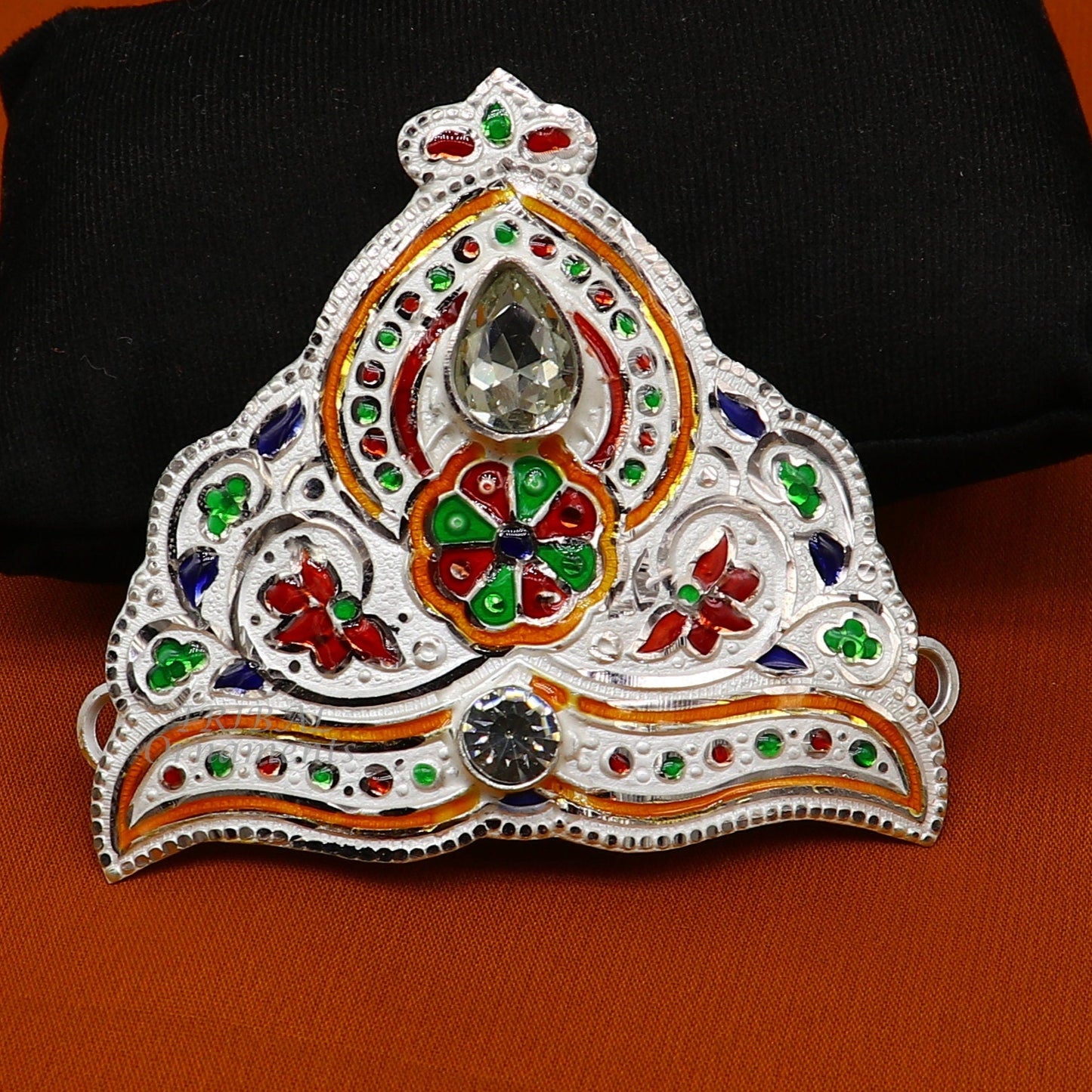 Mukut for All idols 925 sterling silver vintage enamel work design handmade mukut (crown), amazing silver god crown mukut art su1002 - TRIBAL ORNAMENTS
