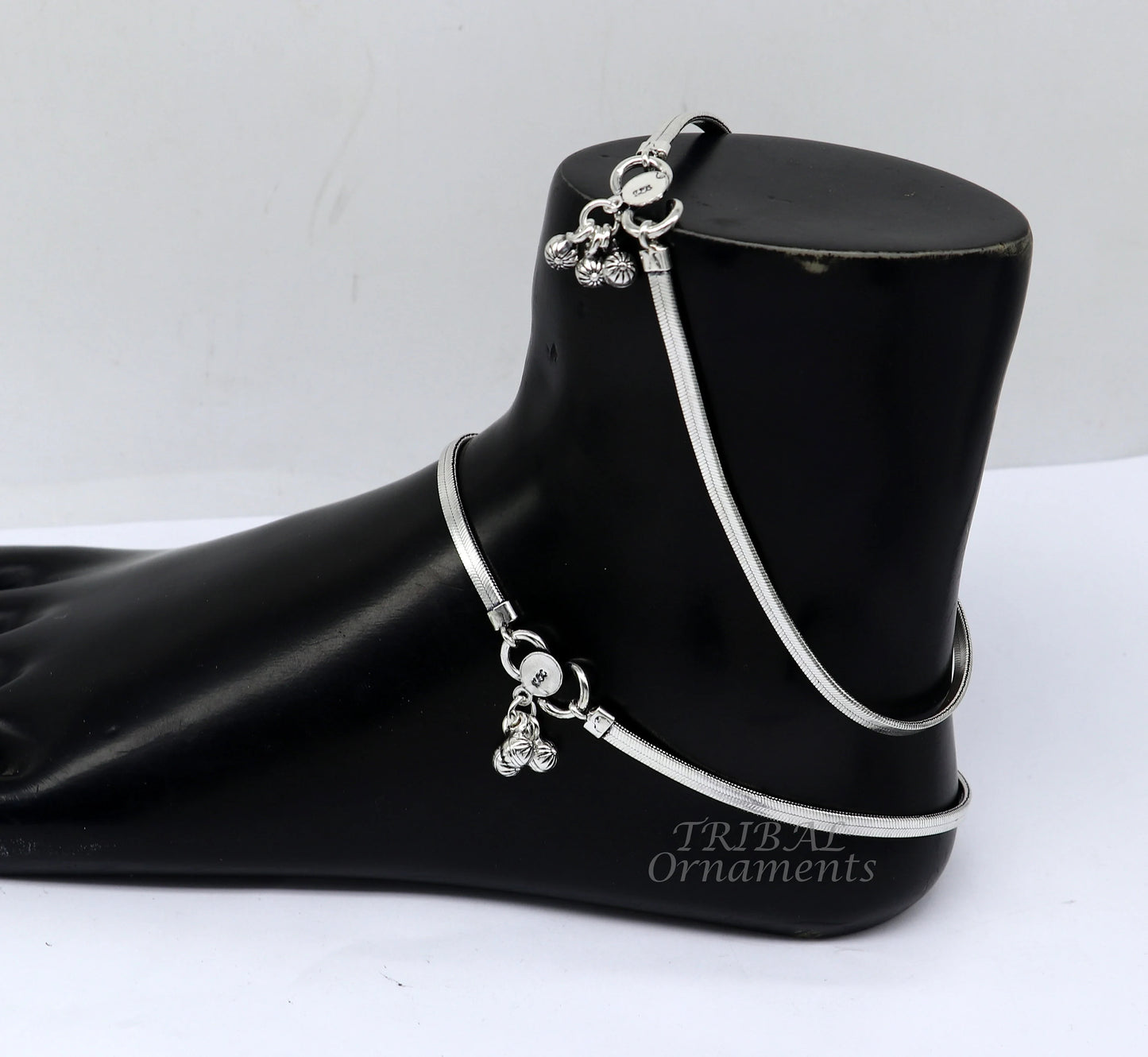 10.5" 925 solid silver handmade 3mm flat wheat chain ankle bracelet, vintage style charm anklets, tribal belly dance jewelry ank560
