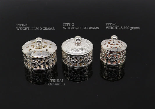 Exclusive small kapoor holding box or perfune attar holding box 925 sterling silver trinket box, container box, small jewelry box, SU1025 - TRIBAL ORNAMENTS