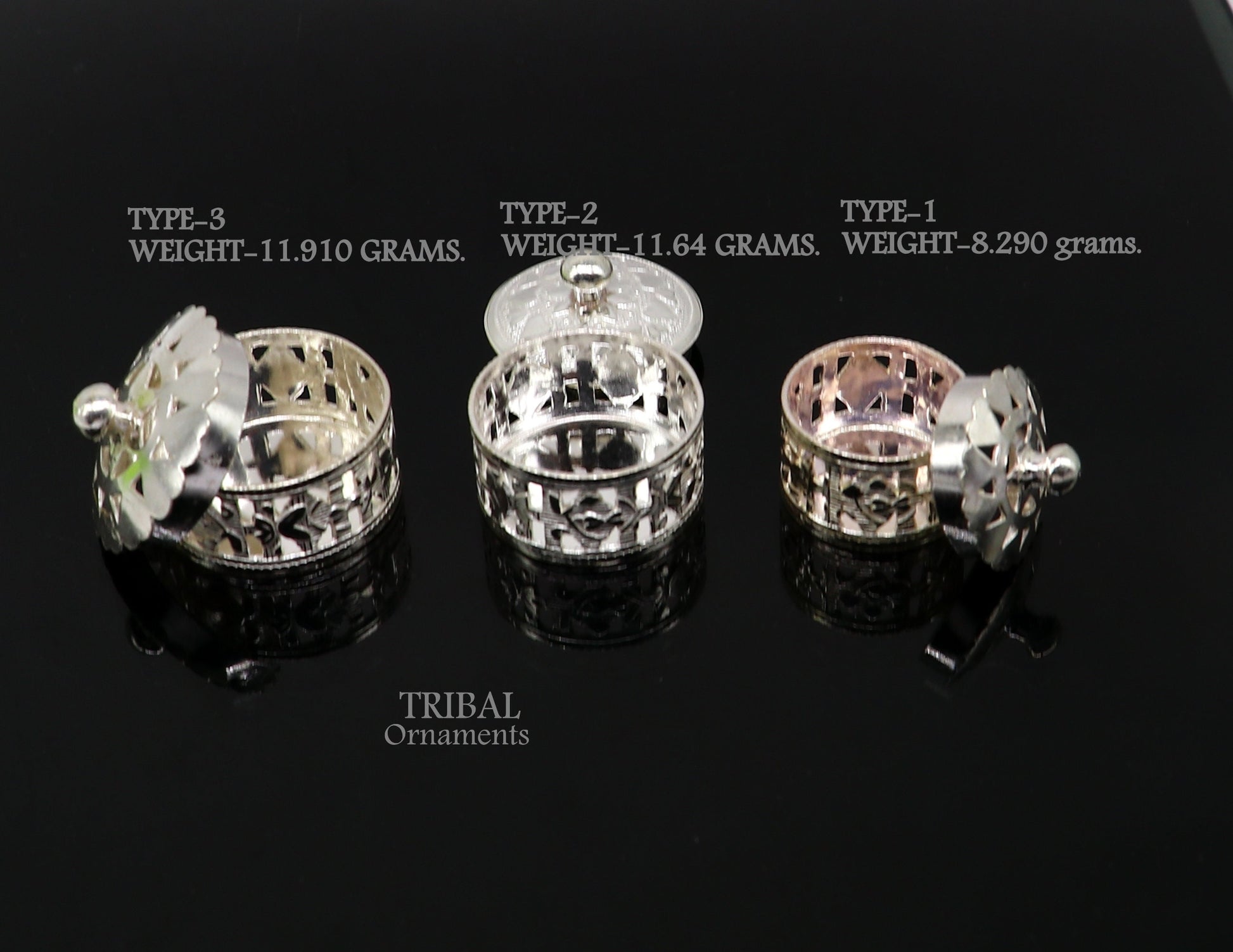 Exclusive small kapoor holding box or perfune attar holding box 925 sterling silver trinket box, container box, small jewelry box, SU1025 - TRIBAL ORNAMENTS