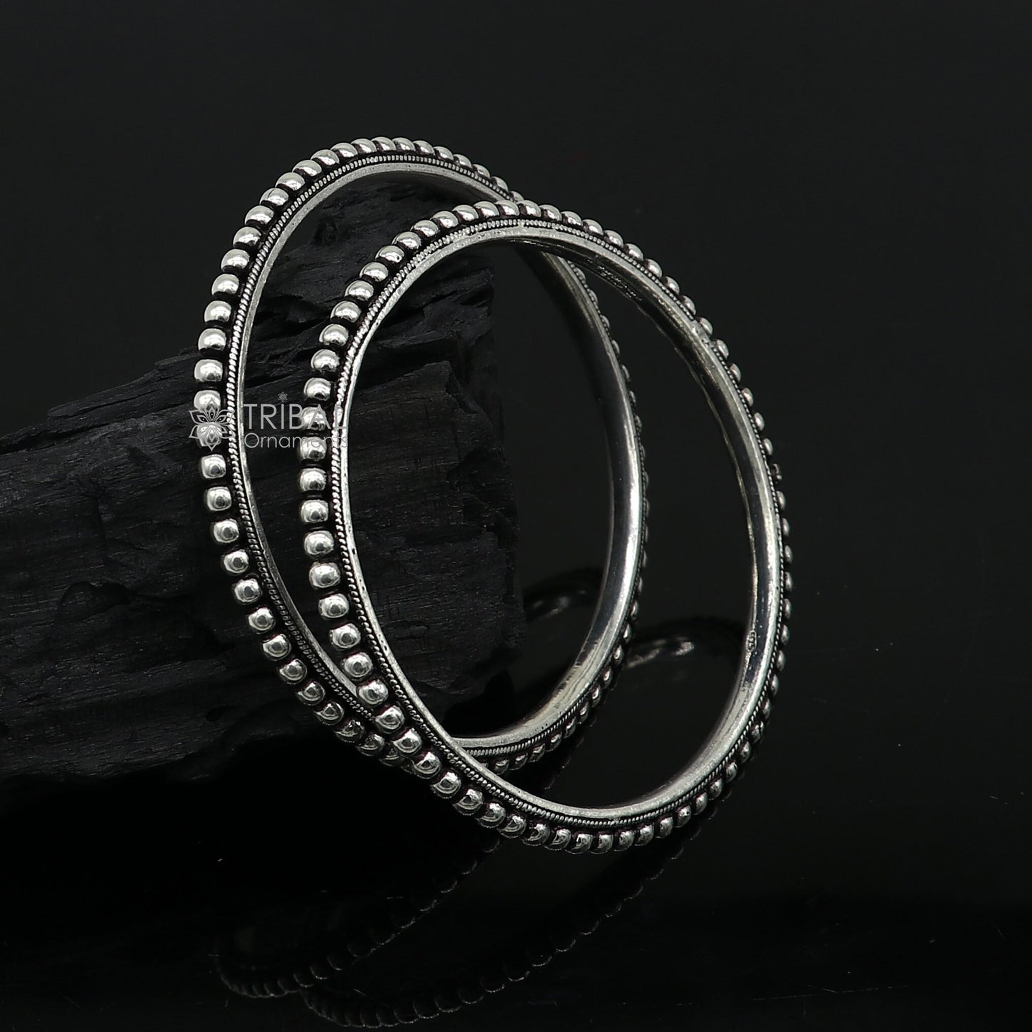 925 sterling silver amazing silver beaded bangle bracelet, excellent oxidized silver bangle/ kangan set delicate jewelry belly dance nba377 - TRIBAL ORNAMENTS