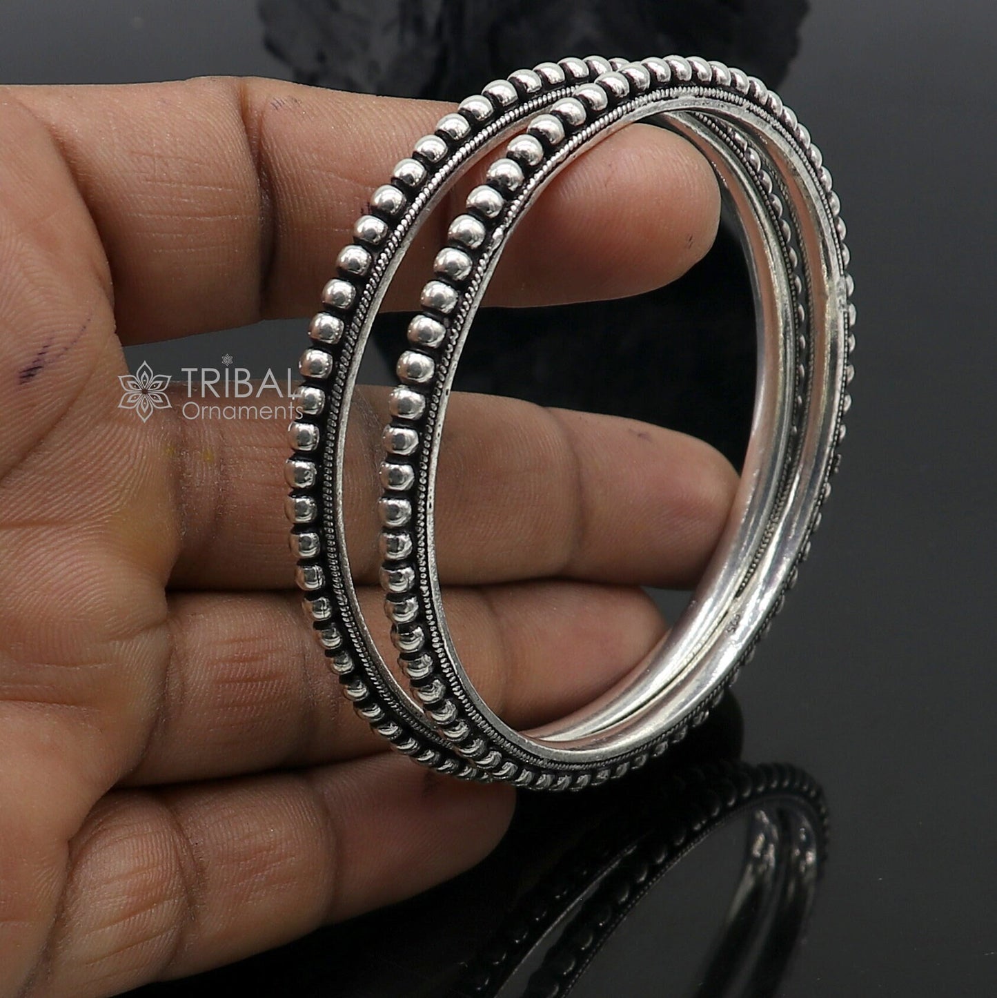 925 sterling silver amazing silver beaded bangle bracelet, excellent oxidized silver bangle/ kangan set delicate jewelry belly dance nba377 - TRIBAL ORNAMENTS
