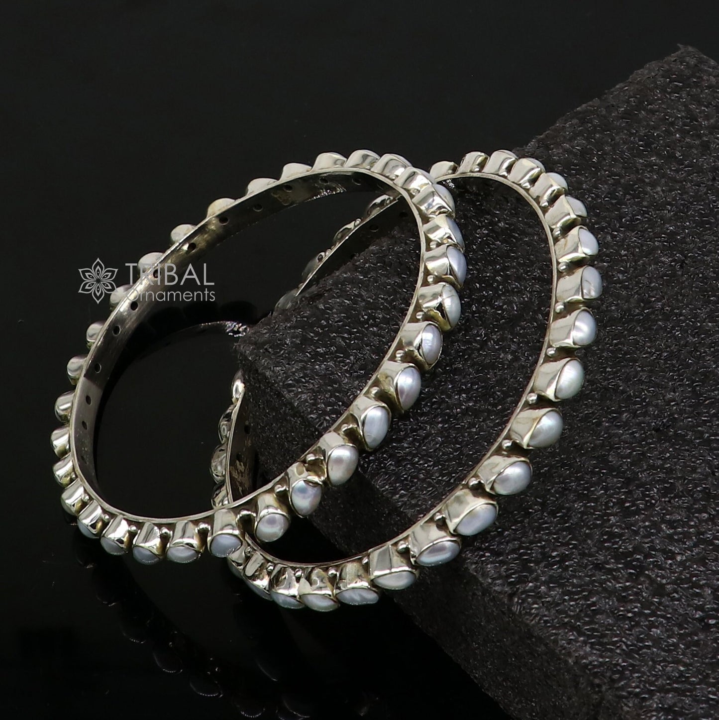 925 sterling silver handmade natural pearls bangle, excellent girls gifting bangle bracelet, stylish fancy functional jewelry nba0385 - TRIBAL ORNAMENTS