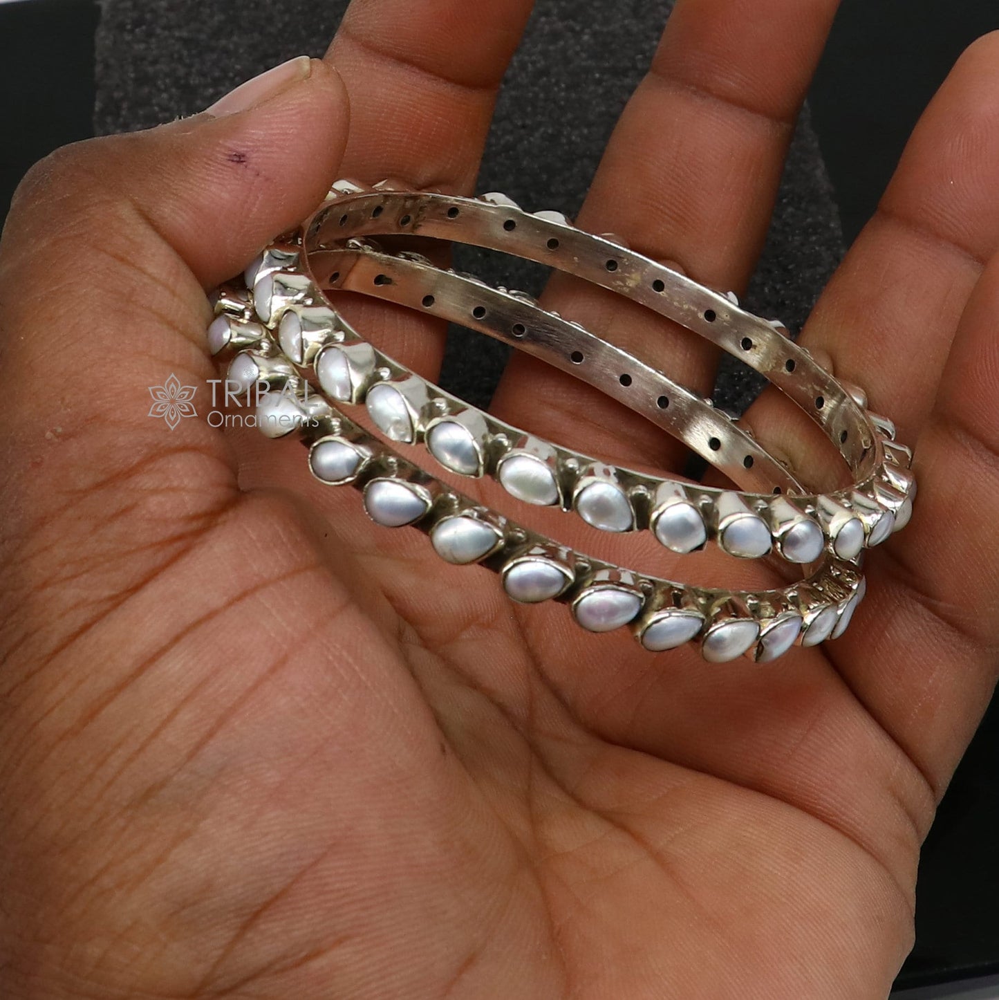 925 sterling silver handmade natural pearls bangle, excellent girls gifting bangle bracelet, stylish fancy functional jewelry nba0385 - TRIBAL ORNAMENTS