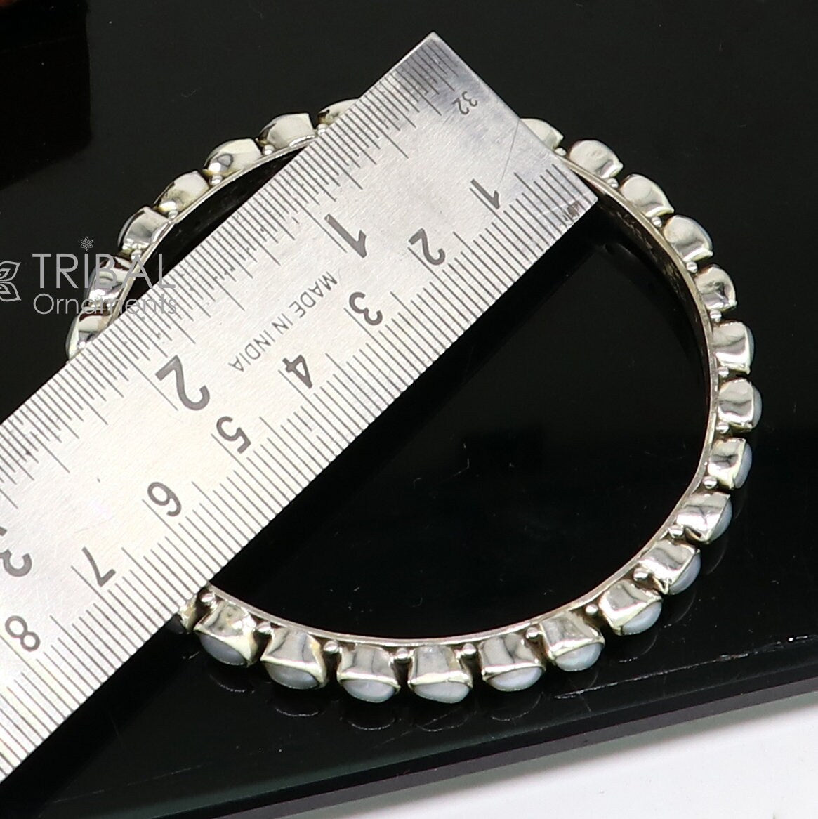 925 sterling silver handmade natural pearls bangle, excellent girls gifting bangle bracelet, stylish fancy functional jewelry nba0385 - TRIBAL ORNAMENTS