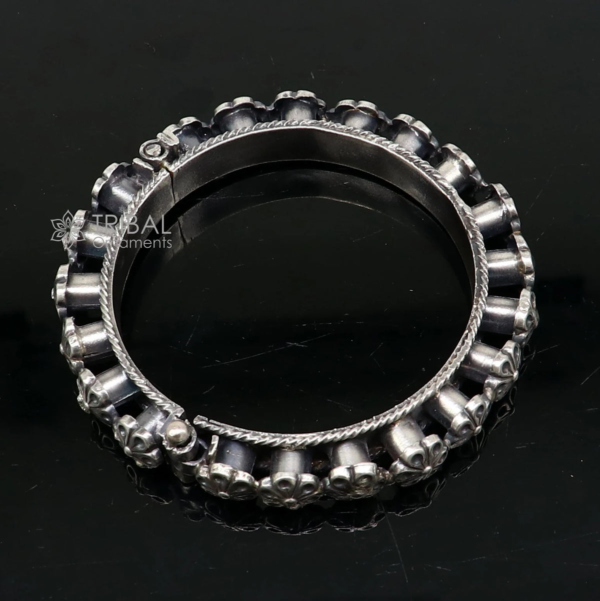 925 sterling silver tribal cultural floral bangle bracelet kada brides wedding jewelry nba385