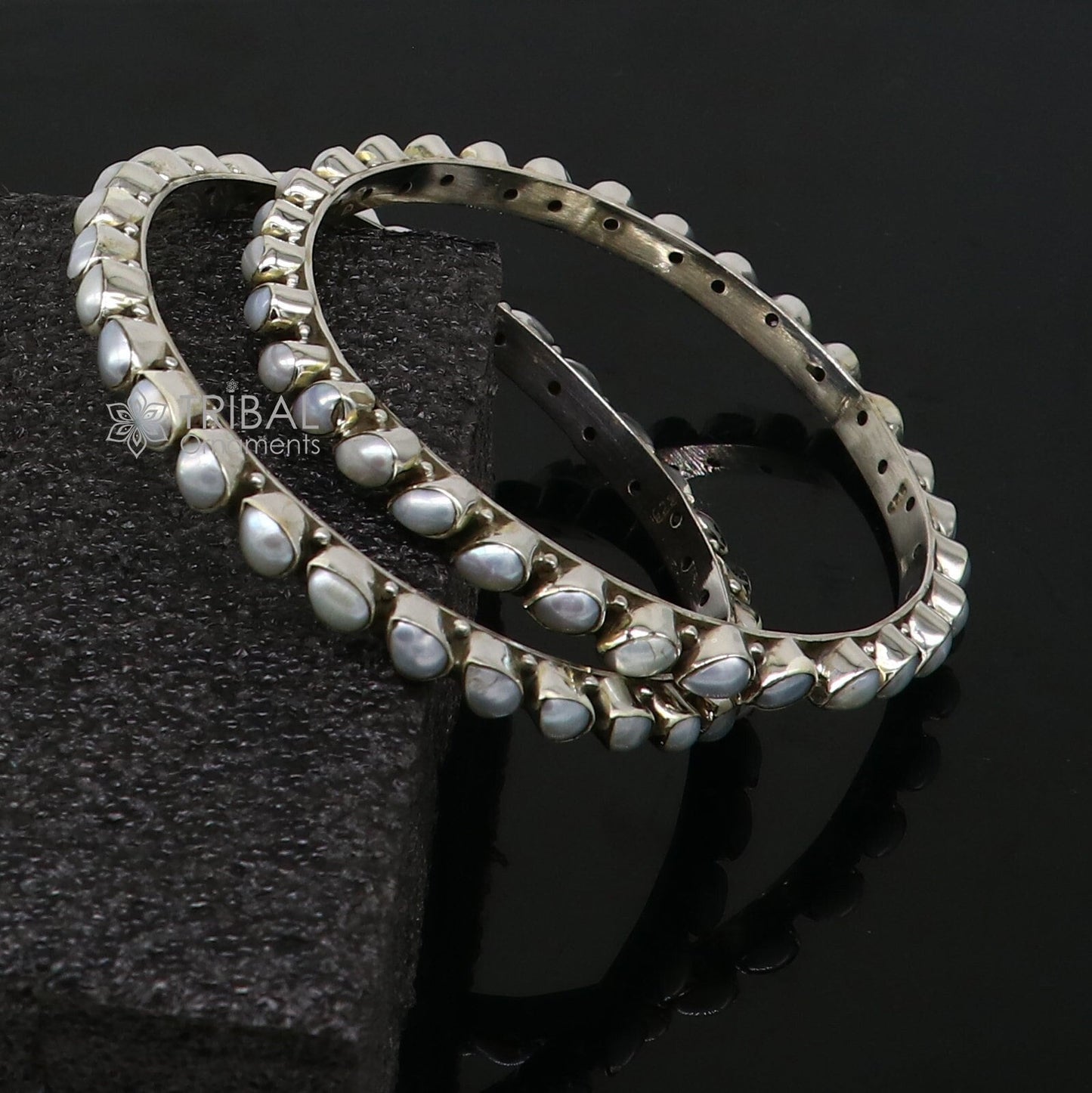 925 sterling silver handmade natural pearls bangle, excellent girls gifting bangle bracelet, stylish fancy functional jewelry nba0385 - TRIBAL ORNAMENTS
