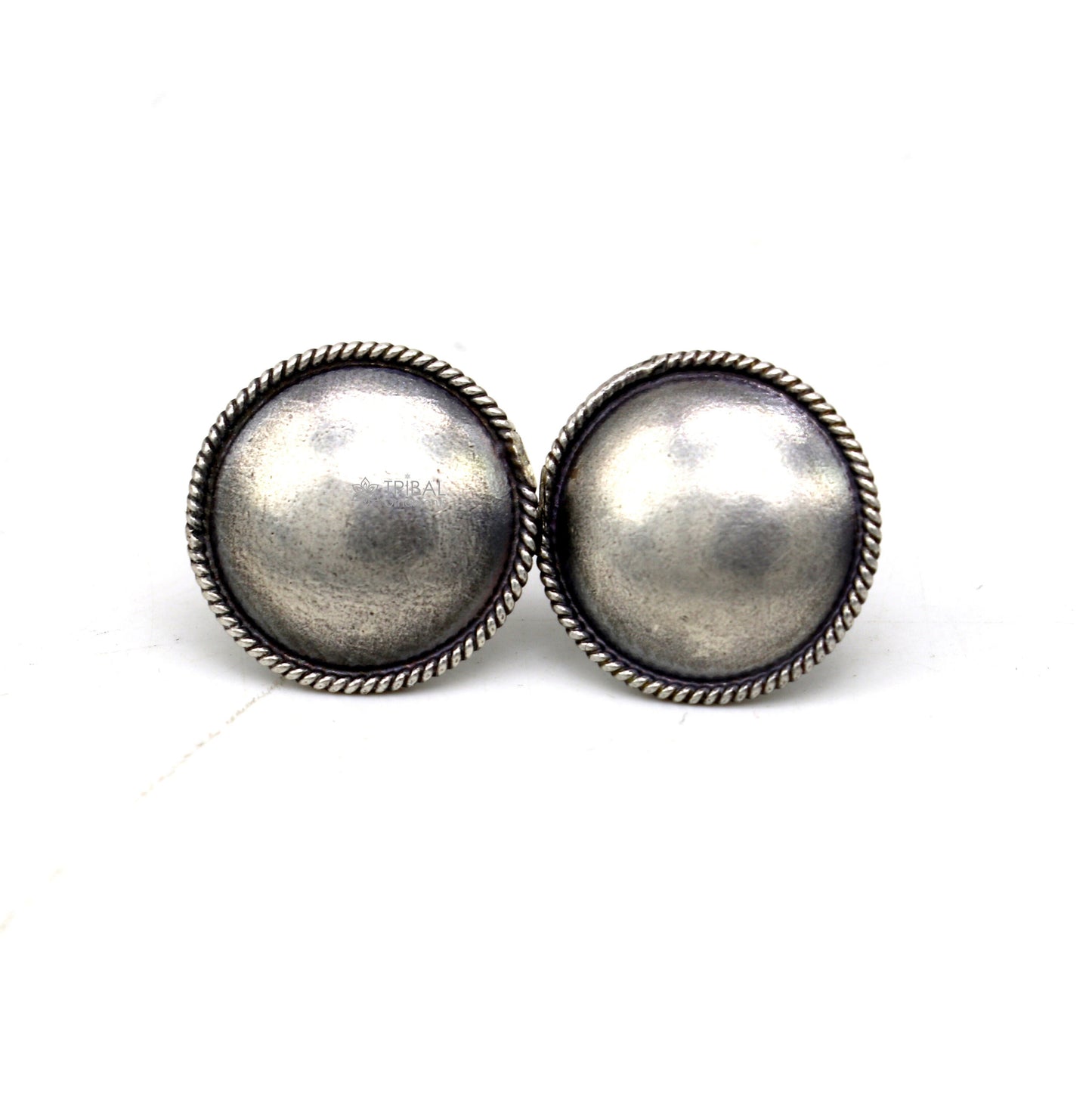 Vintage design 925 sterling silver plain handmade 18MM round design fabulous Stud earrings tribal jewelry from india S1305 - TRIBAL ORNAMENTS
