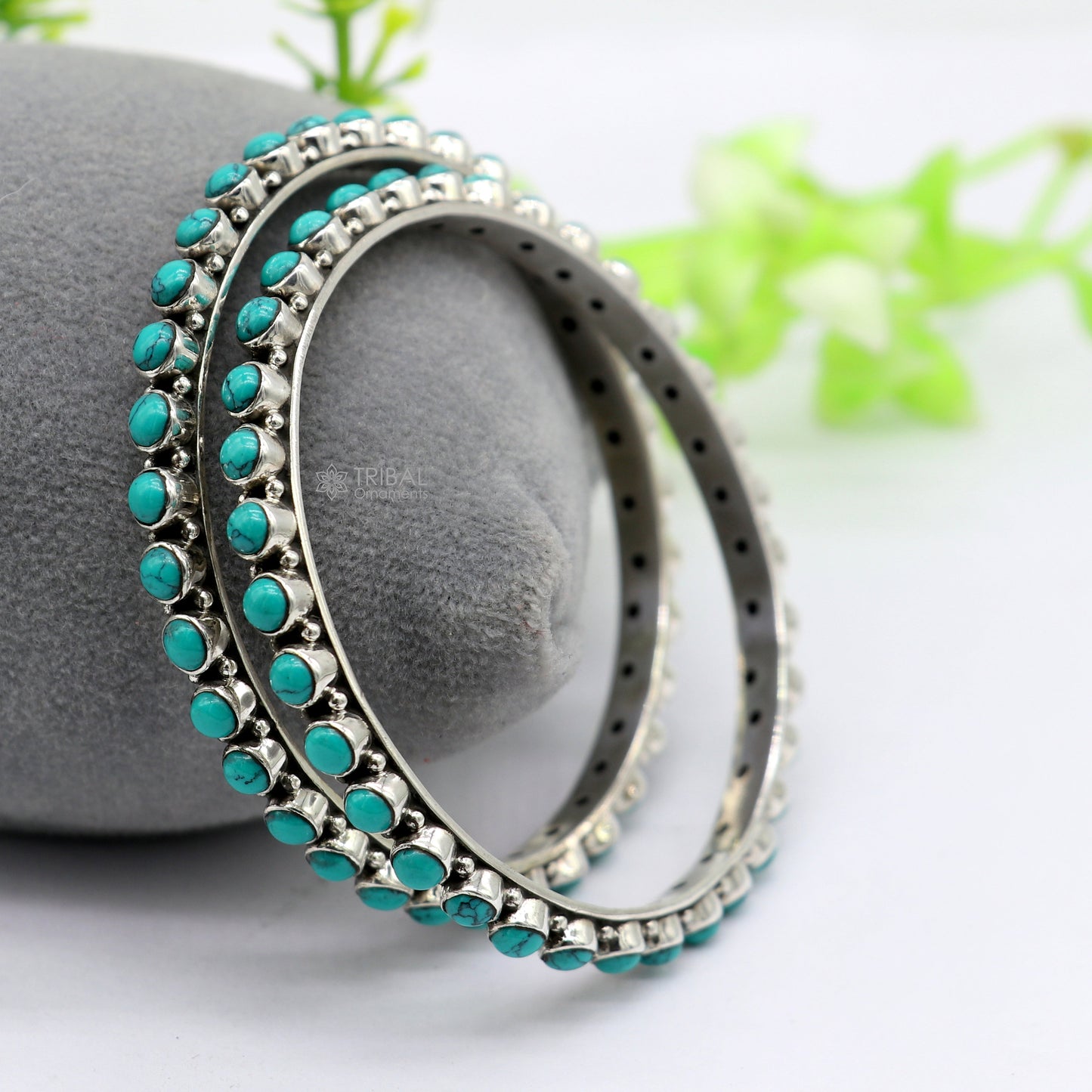 925 sterling silver vintage Waved design turquoise stone bangle bracelet kada, best gift for brides ethnic jewelry nba418 - TRIBAL ORNAMENTS