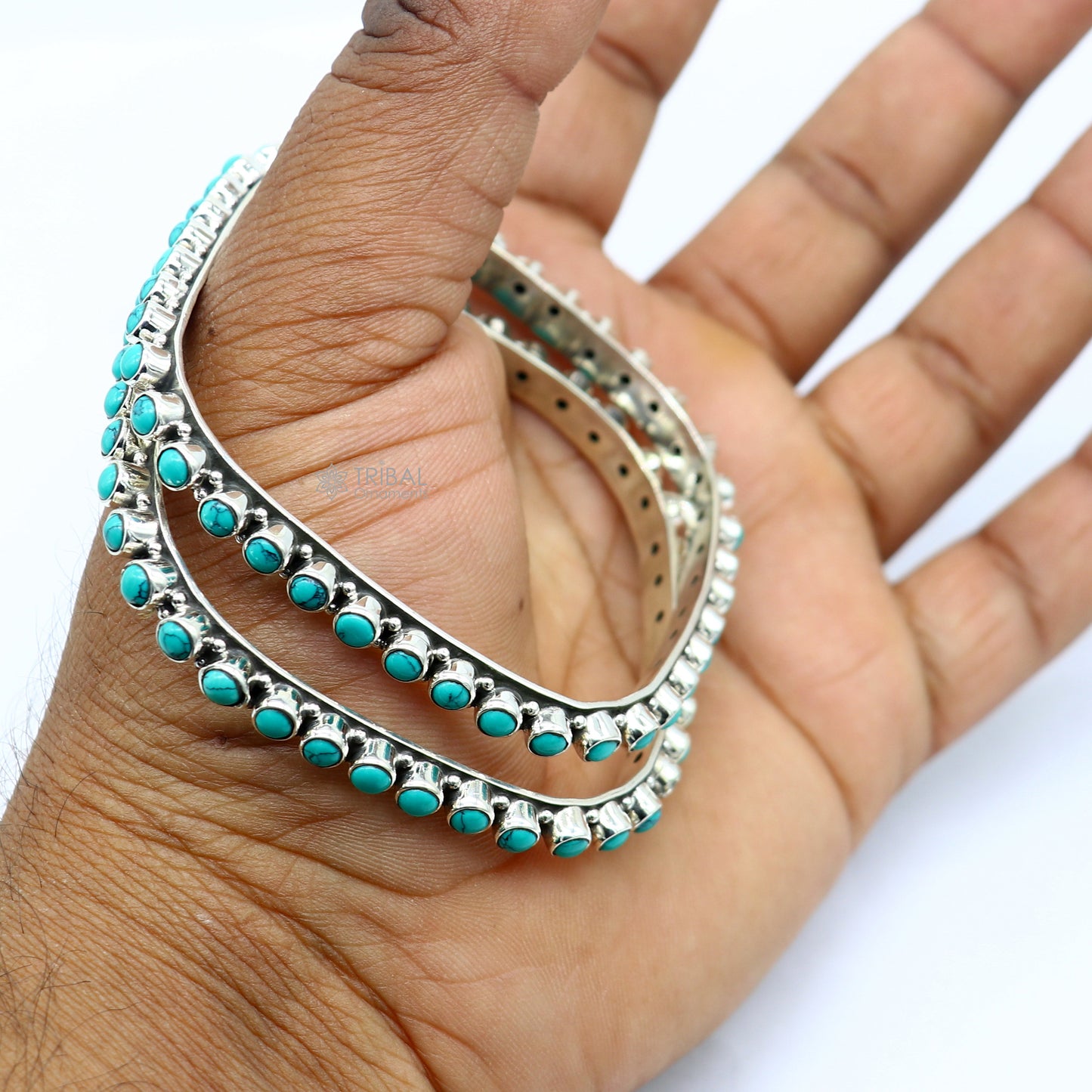 925 sterling silver vintage Waved design turquoise stone bangle bracelet kada, best gift for brides ethnic jewelry nba419 - TRIBAL ORNAMENTS