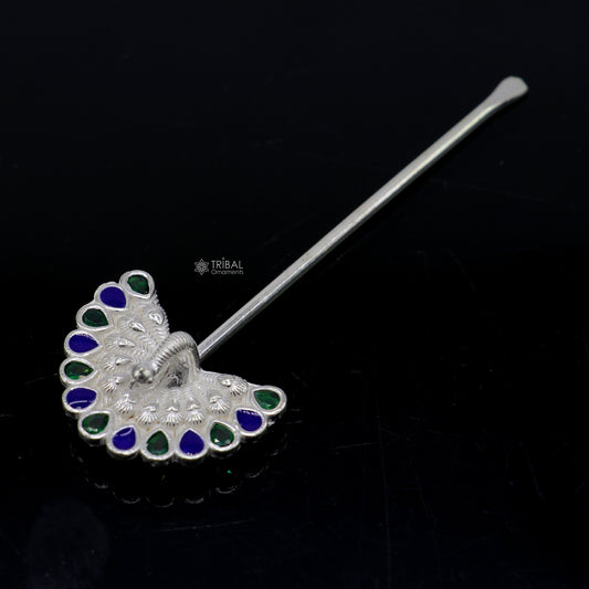 3.2" inches handmade 925 sterling silver peacock design eyeliner stick, kajal stick, surma stick, brides vintage style gift su1290 - TRIBAL ORNAMENTS