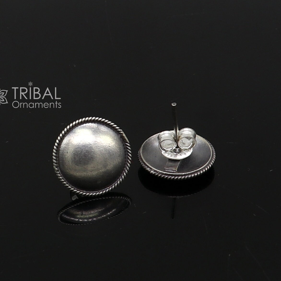 Vintage design 925 sterling silver plain handmade 18MM round design fabulous Stud earrings tribal jewelry from india S1305 - TRIBAL ORNAMENTS
