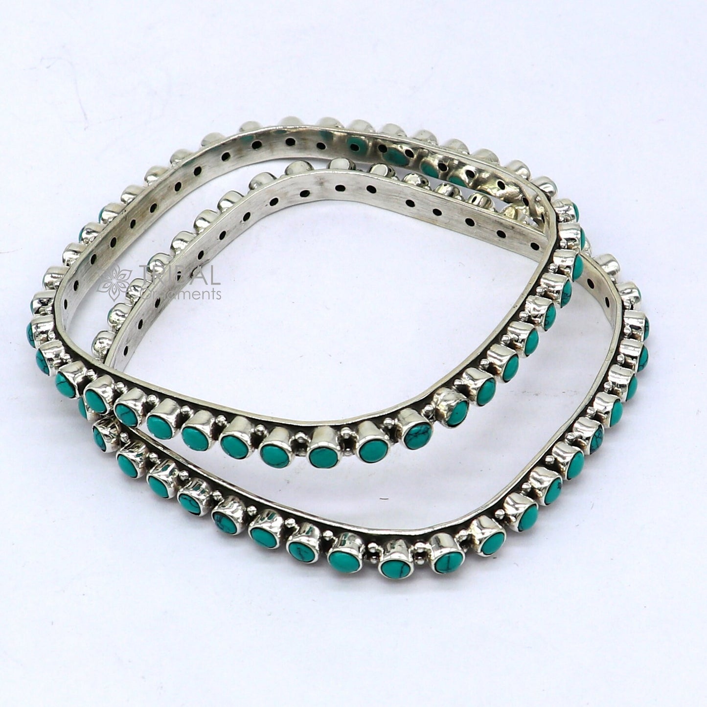 925 sterling silver vintage Waved design turquoise stone bangle bracelet kada, best gift for brides ethnic jewelry nba419 - TRIBAL ORNAMENTS