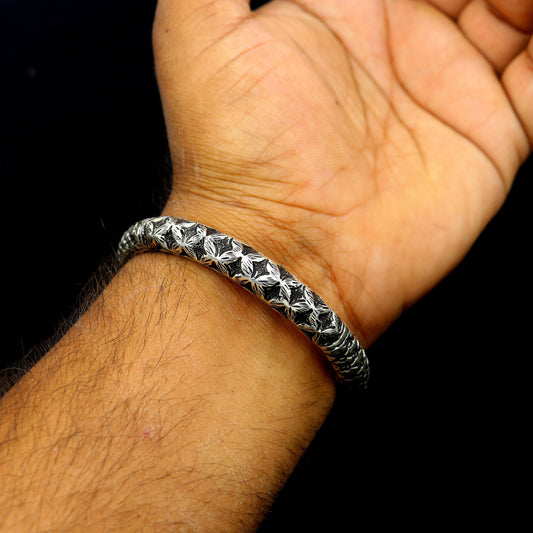 925 Sterling silver handmade chitai bangle bracelet kada tribal ethnic jewelry nsk826 - TRIBAL ORNAMENTS
