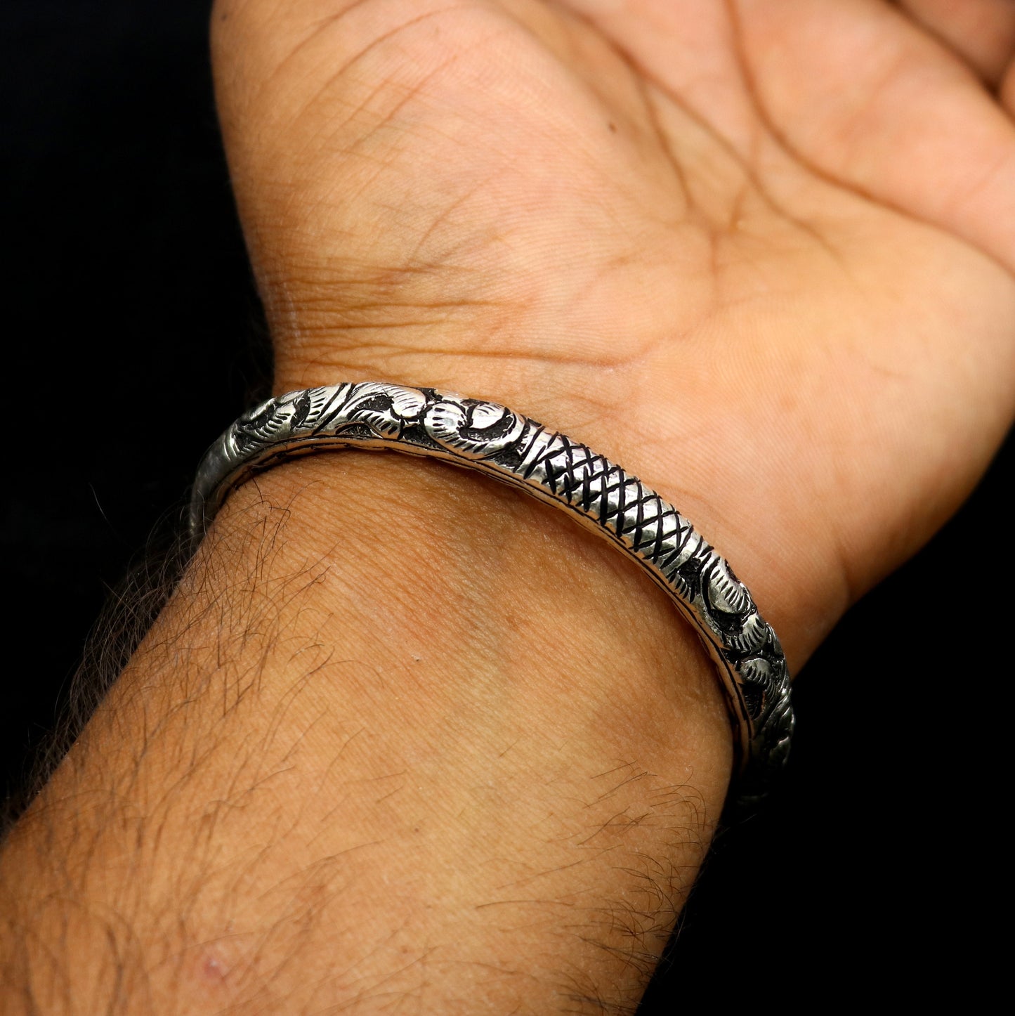 925 Sterling silver handmade chitai bangle bracelet kada tribal ethnic jewelry nsk828 - TRIBAL ORNAMENTS