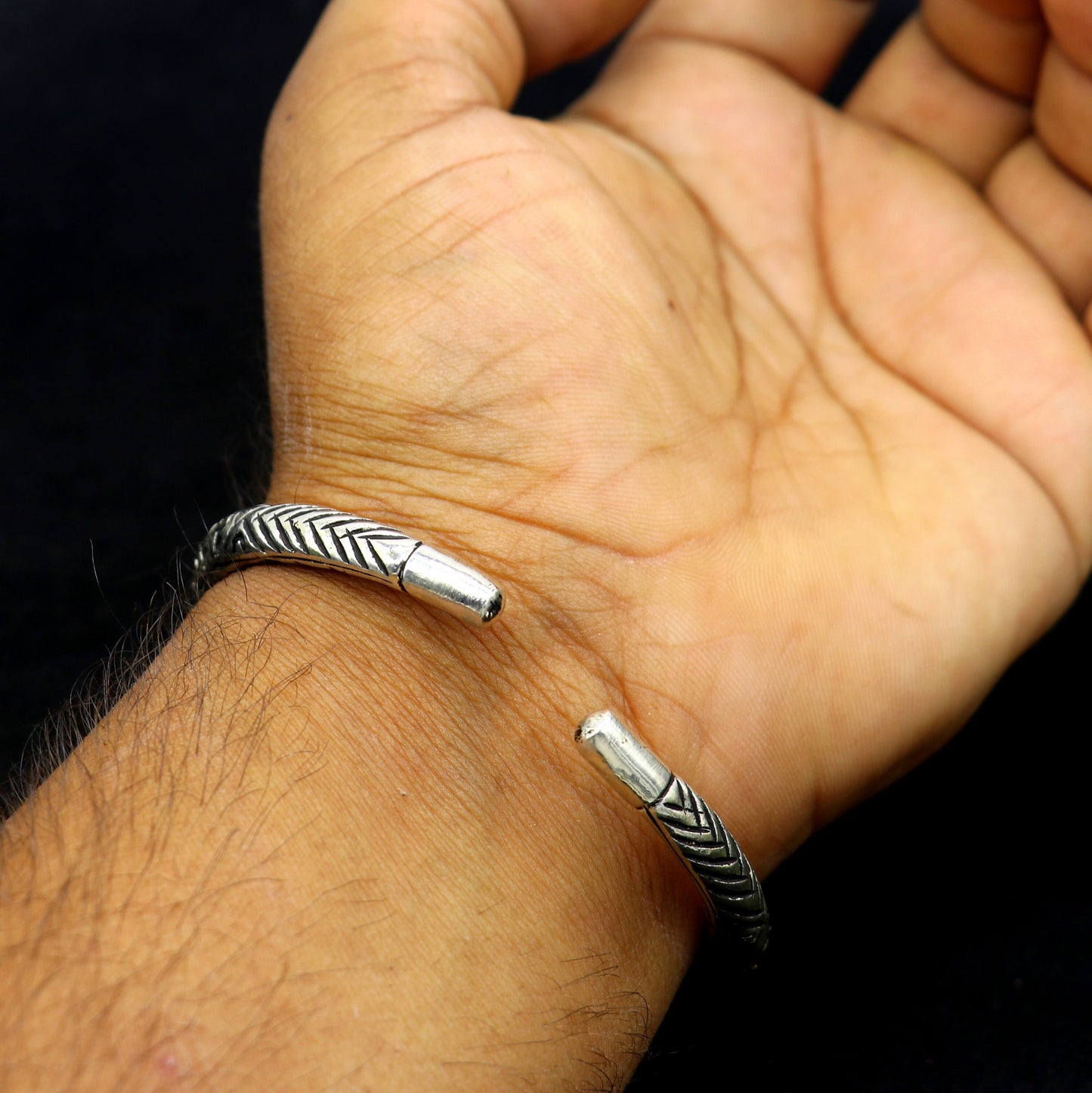925 Sterling silver handmade chitai bangle bracelet kada tribal ethnic jewelry nsk829 - TRIBAL ORNAMENTS