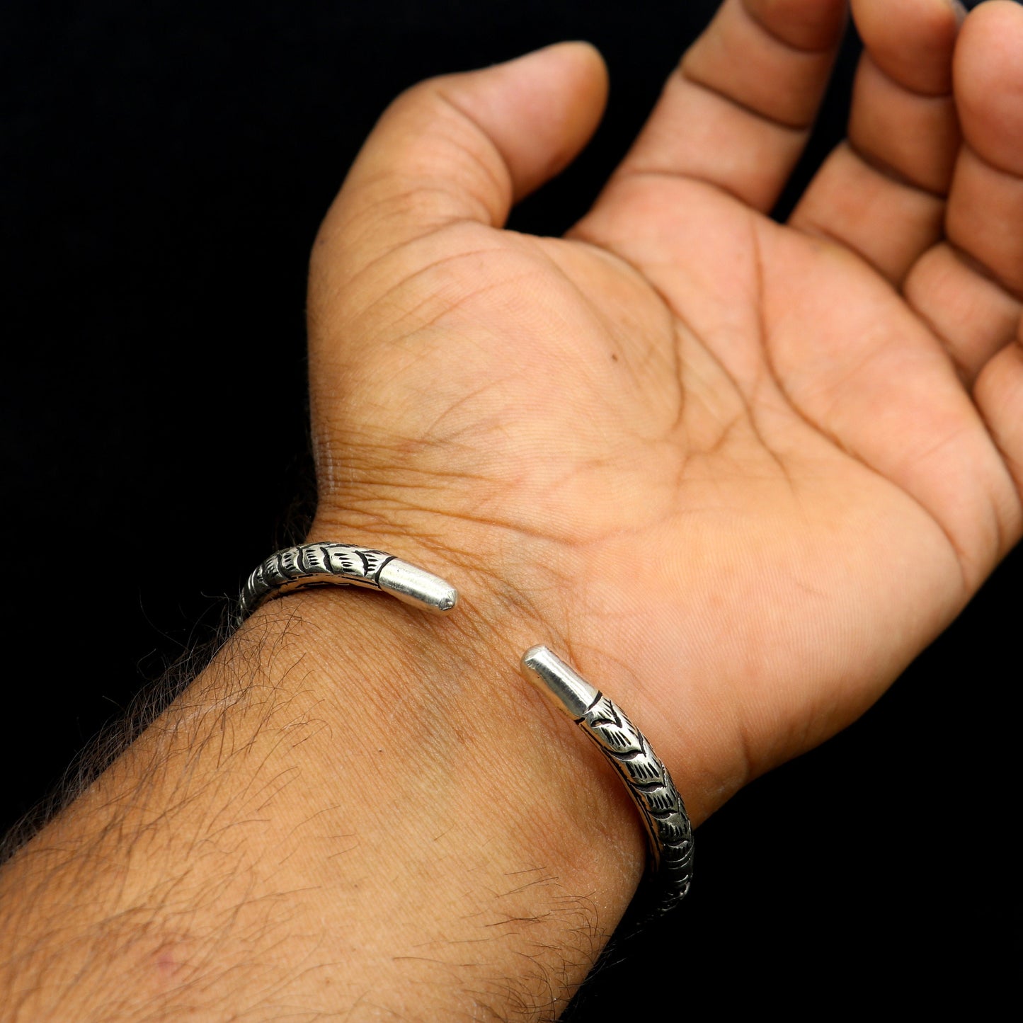 925 Sterling silver handmade chitai bangle bracelet kada tribal ethnic jewelry nsk830 - TRIBAL ORNAMENTS