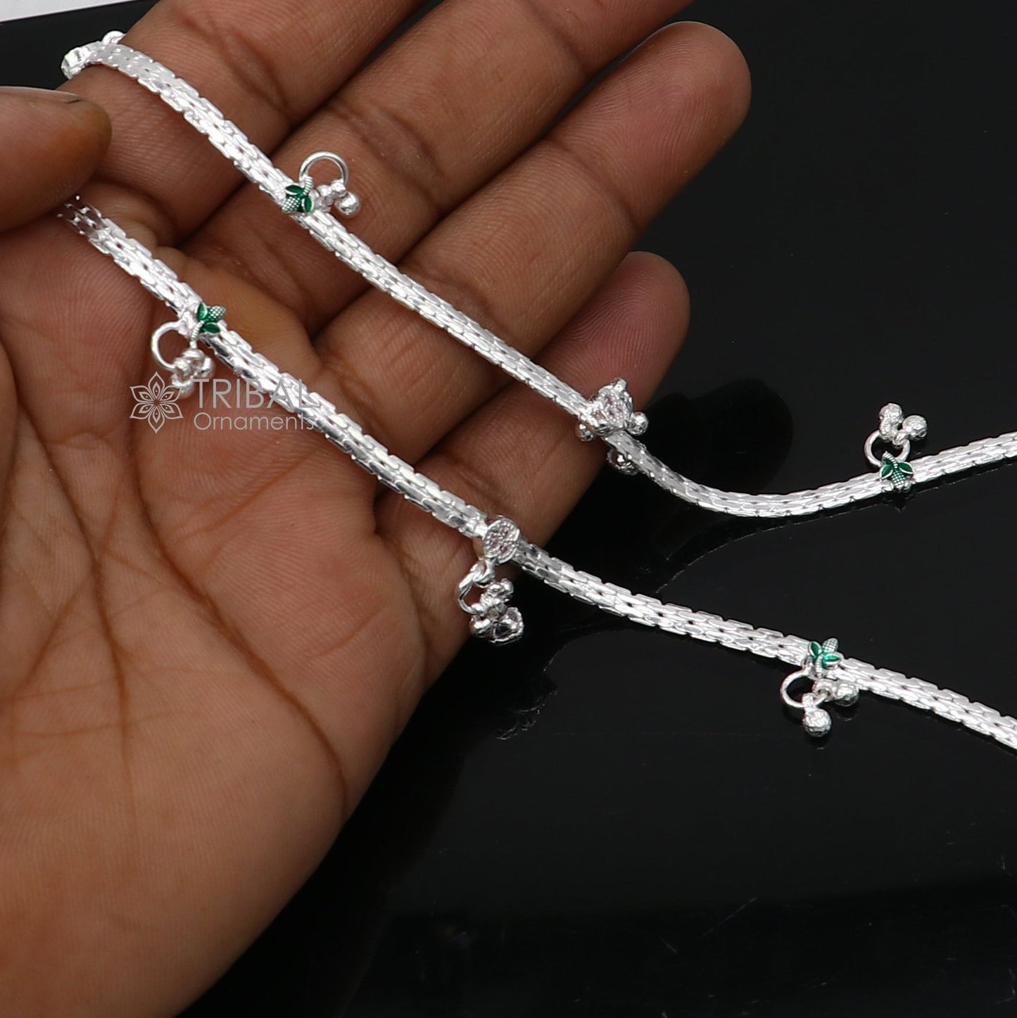 925 sterling silver handmade light anklets/amazing Ankle bracelet gifting belly dance ethnic jewelry ank649 - TRIBAL ORNAMENTS