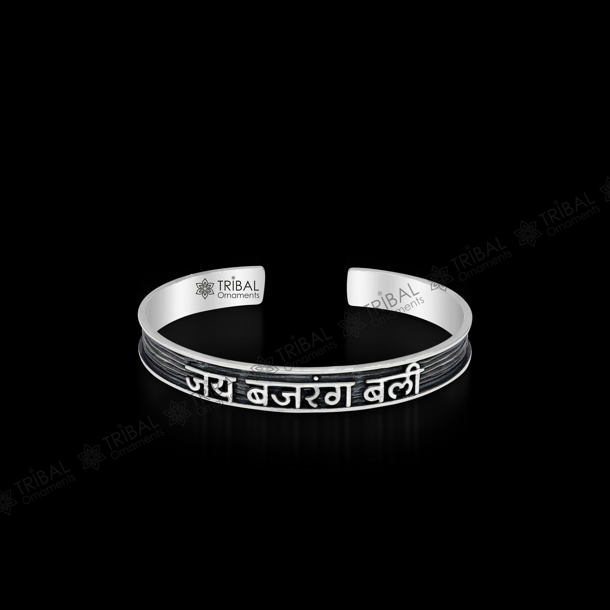 Handmade 925 Sterling silver Lord hanuman kada bracelet mantra bracelet "JAY BAJARANG BALI "Adjustable cuff kada cuff227 - TRIBAL ORNAMENTS