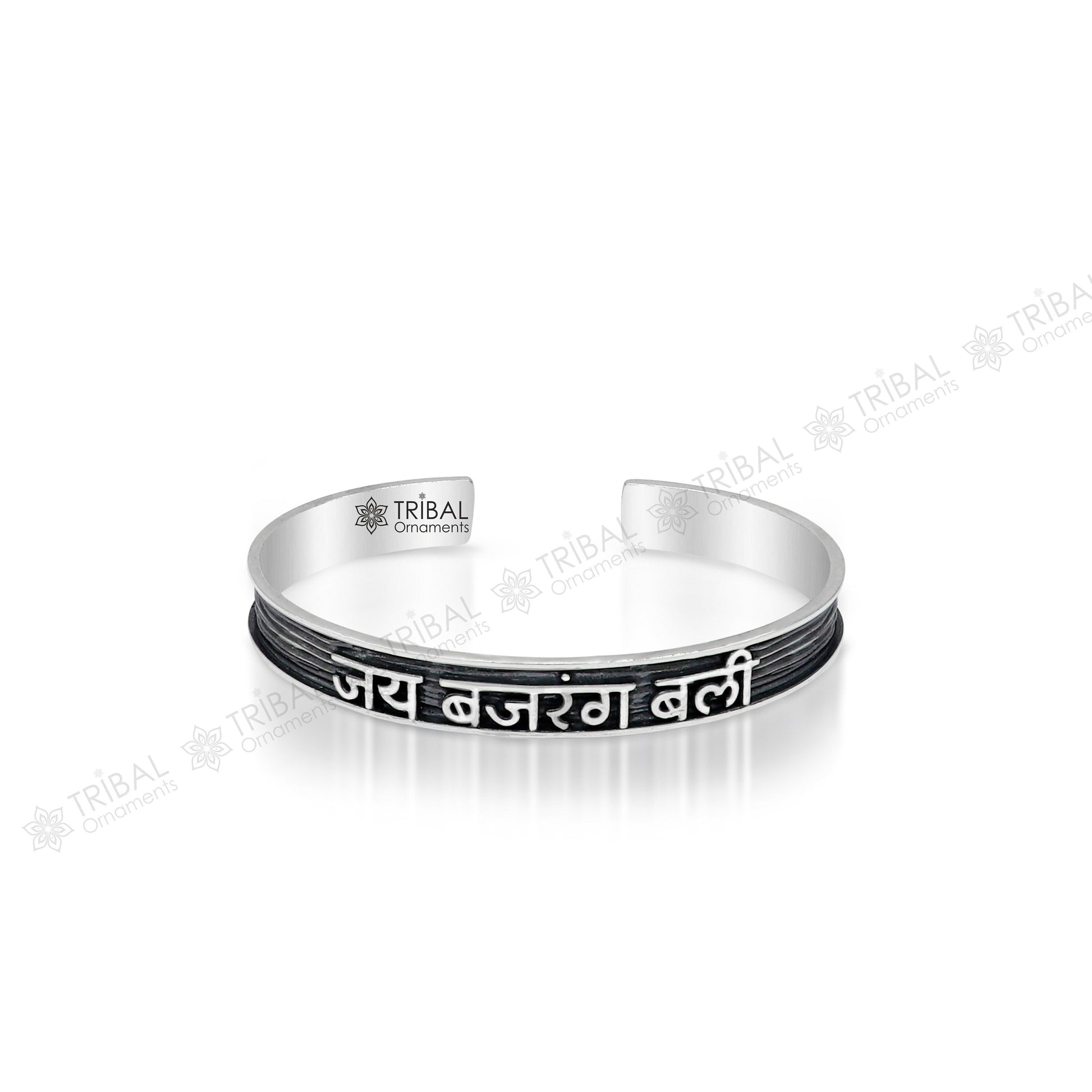 Handmade 925 Sterling silver Lord hanuman kada bracelet mantra bracelet "JAY BAJARANG BALI "Adjustable cuff kada cuff227 - TRIBAL ORNAMENTS