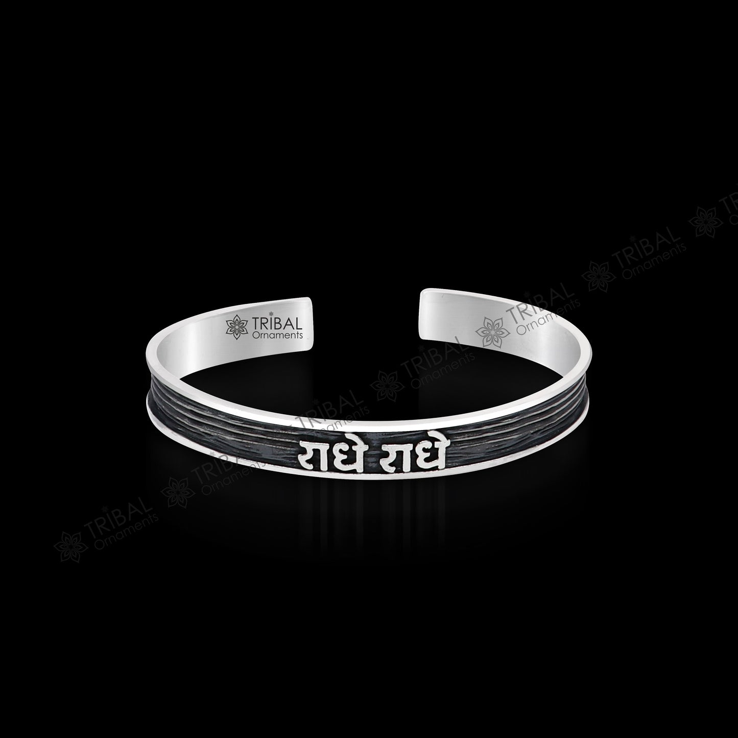 925 Sterling silver Goddess Radha mantra bracelet "RADHE RADHE "Adjustable cuff kada bangle for mens and girls cuff231 - TRIBAL ORNAMENTS