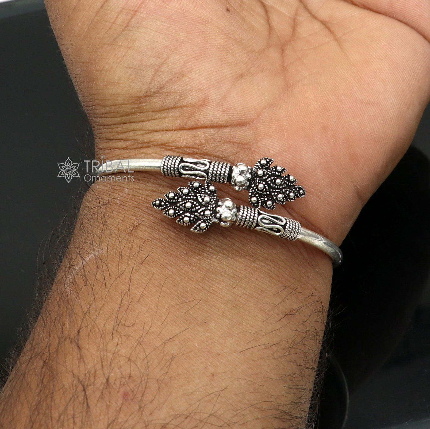 Peacock feather design 925 sterling silver cuff bracelet kada for girl's women's silver jewelry cuff238 - TRIBAL ORNAMENTS