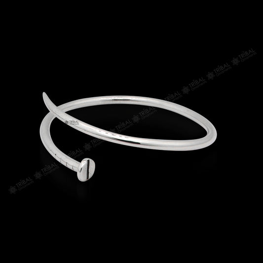 925 sterling silver handmade solid round plain adjustable cuff bracelet, cuff kada unsex gifting jewelry solid silver kada cuff160 - TRIBAL ORNAMENTS