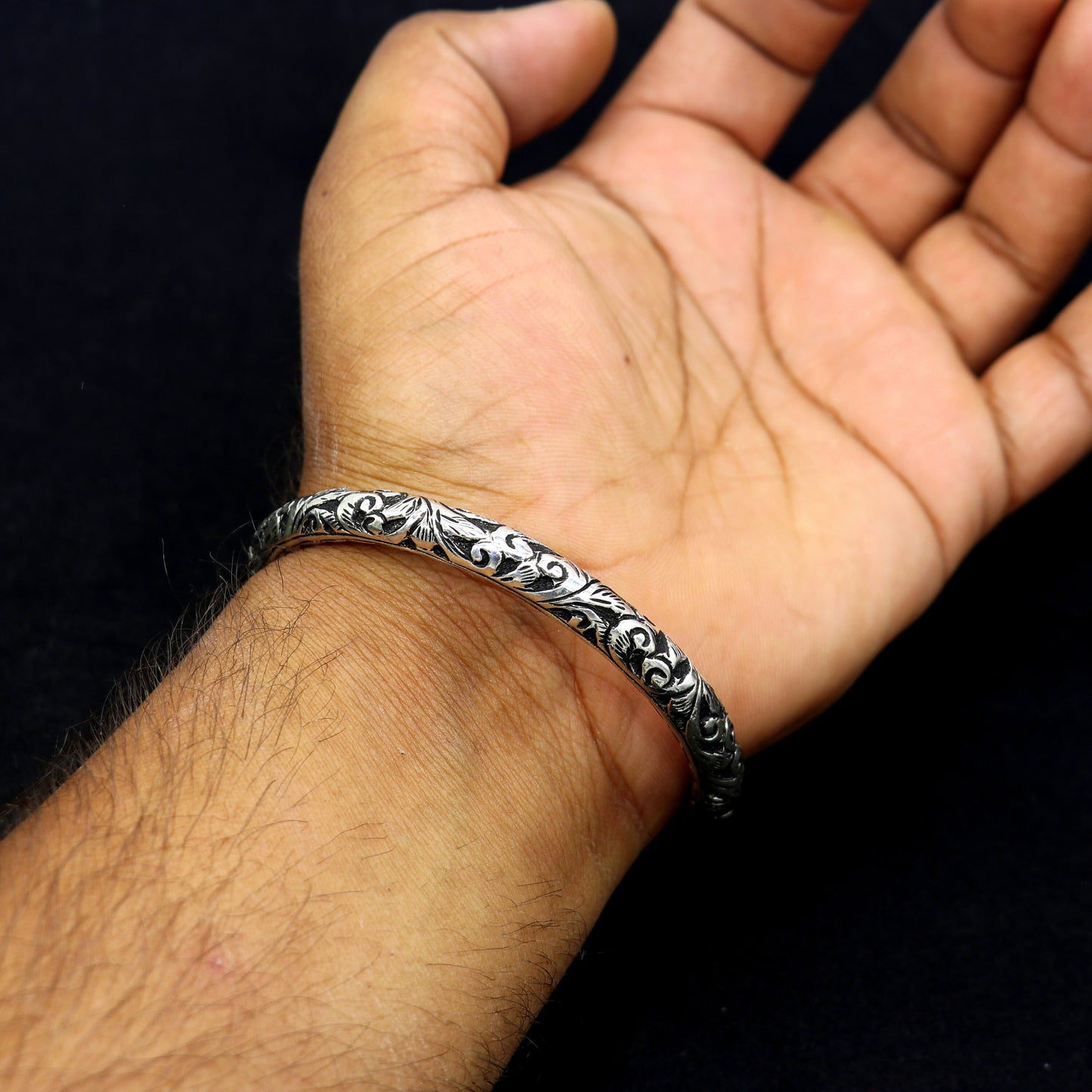 925 Sterling silver handmade chitai bangle bracelet kada tribal ethnic jewelry nsk829 - TRIBAL ORNAMENTS