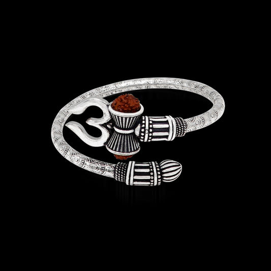 925 Sterling silver handmade Amazing work Lord Shiva trident trishul kada bangle bracelet with natural Rudraksha customized kada nsk832 - TRIBAL ORNAMENTS